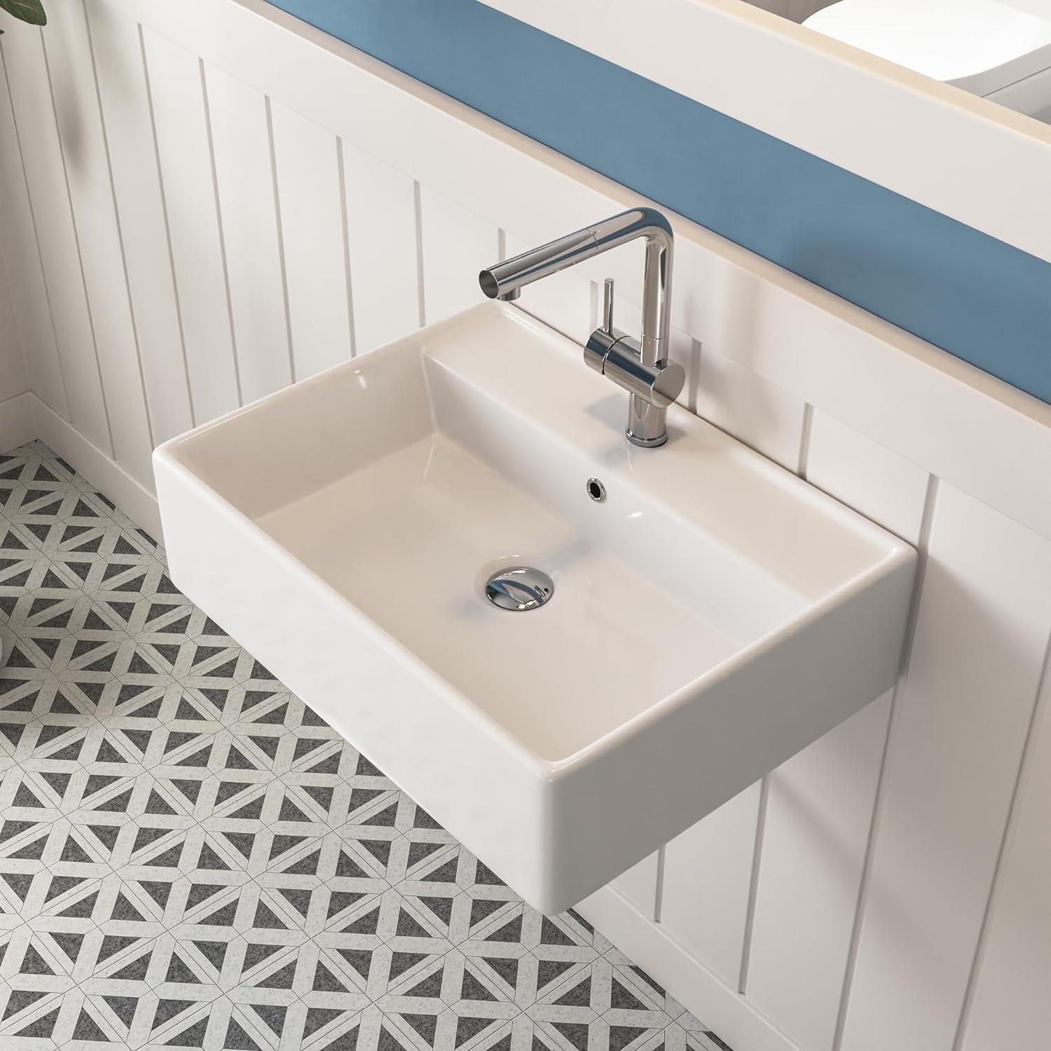 23'' x 18'' White Rectangular Vitreous China Wall Mount Bathroom Sink with Overflow
