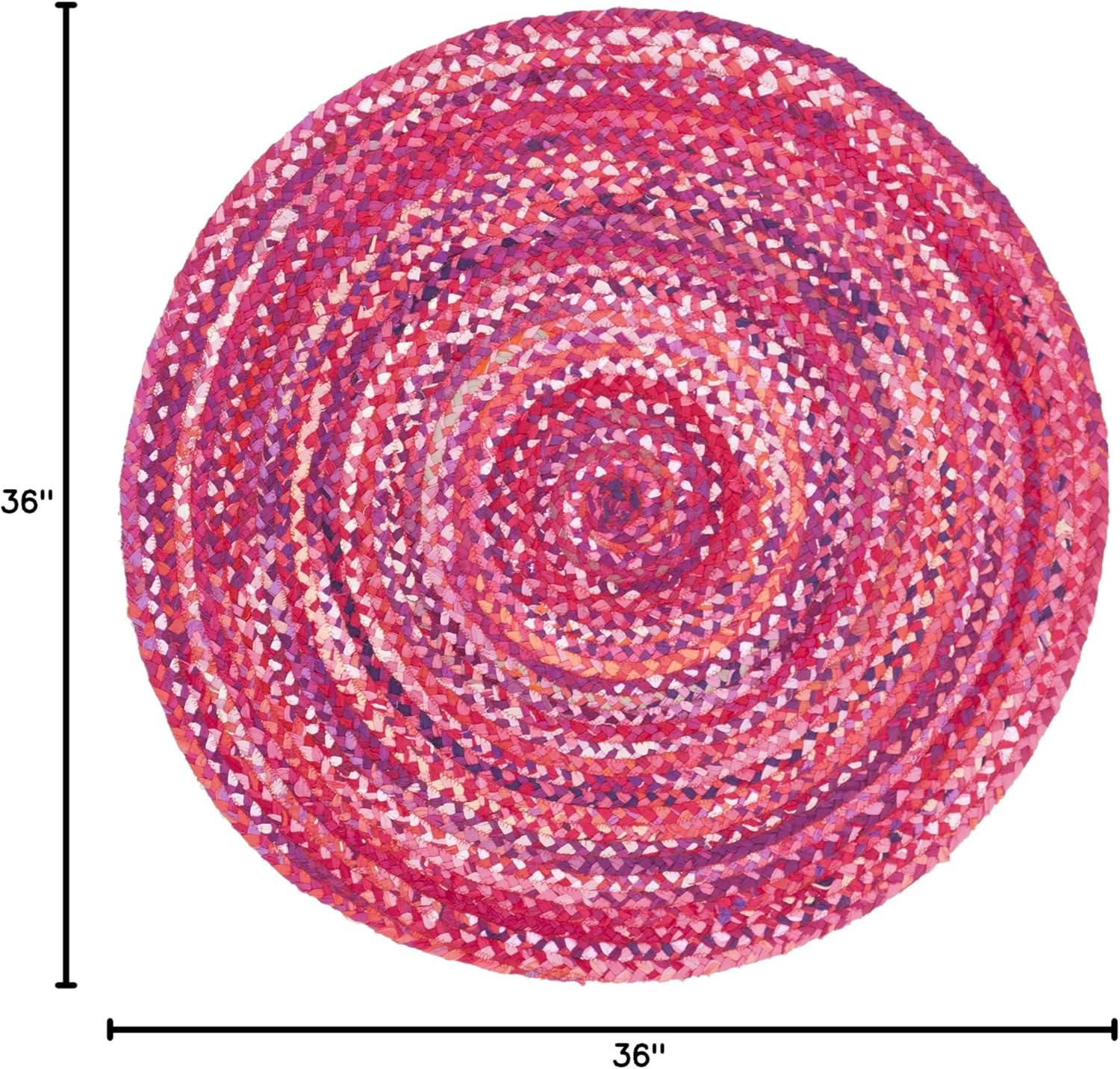 Braided BRD452 Hand Woven Indoor Accent Rug - Pink/Fuchsia - 3' Round - Safavieh