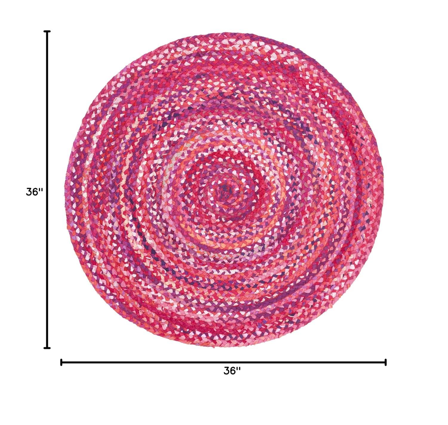 Braided BRD452 Hand Woven Indoor Accent Rug - Pink/Fuchsia - 3' Round - Safavieh