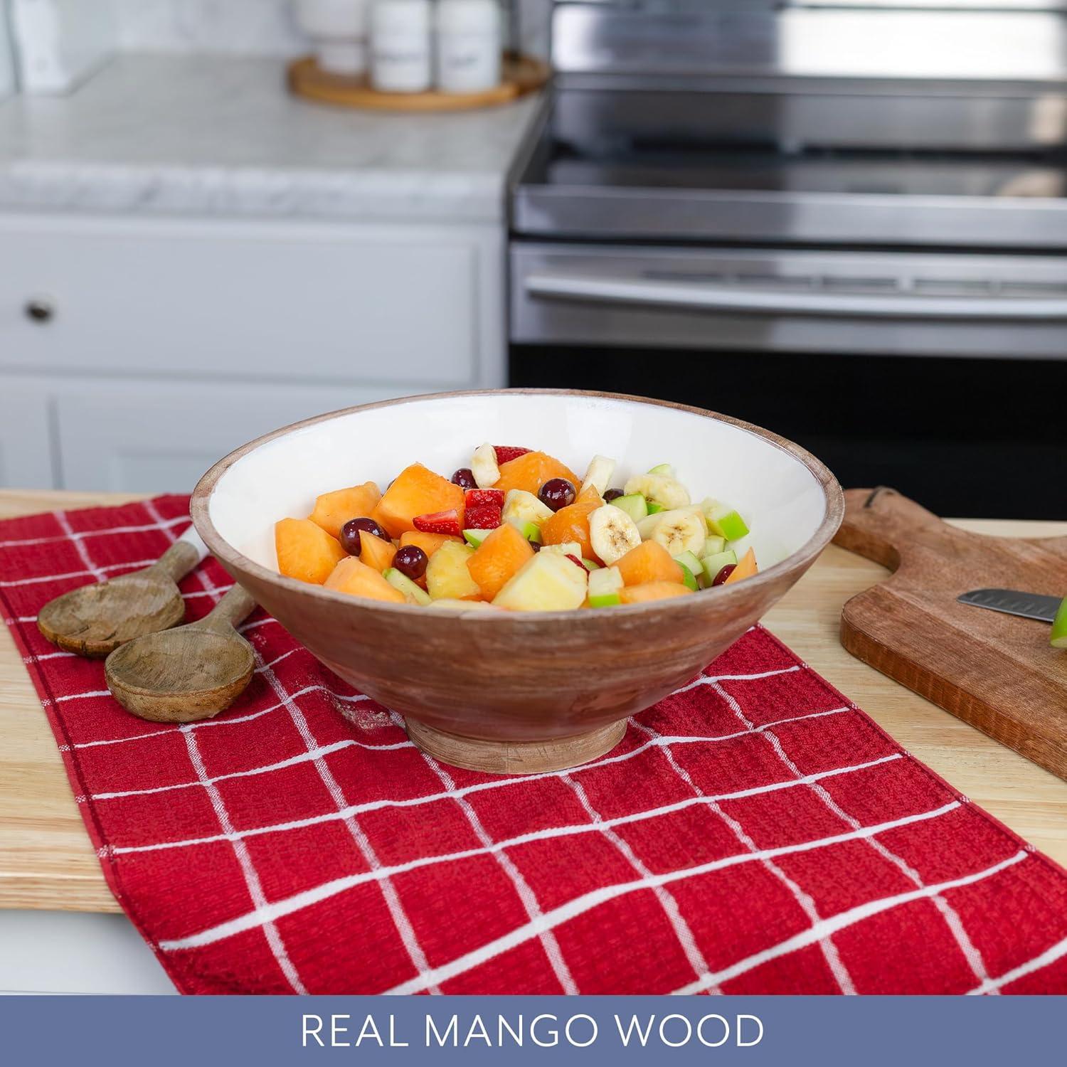 AuldHome Design Wooden Salad Bowl Set Large Serving Bowl w/ Utensils; Salad Serving Set in Mango Wood