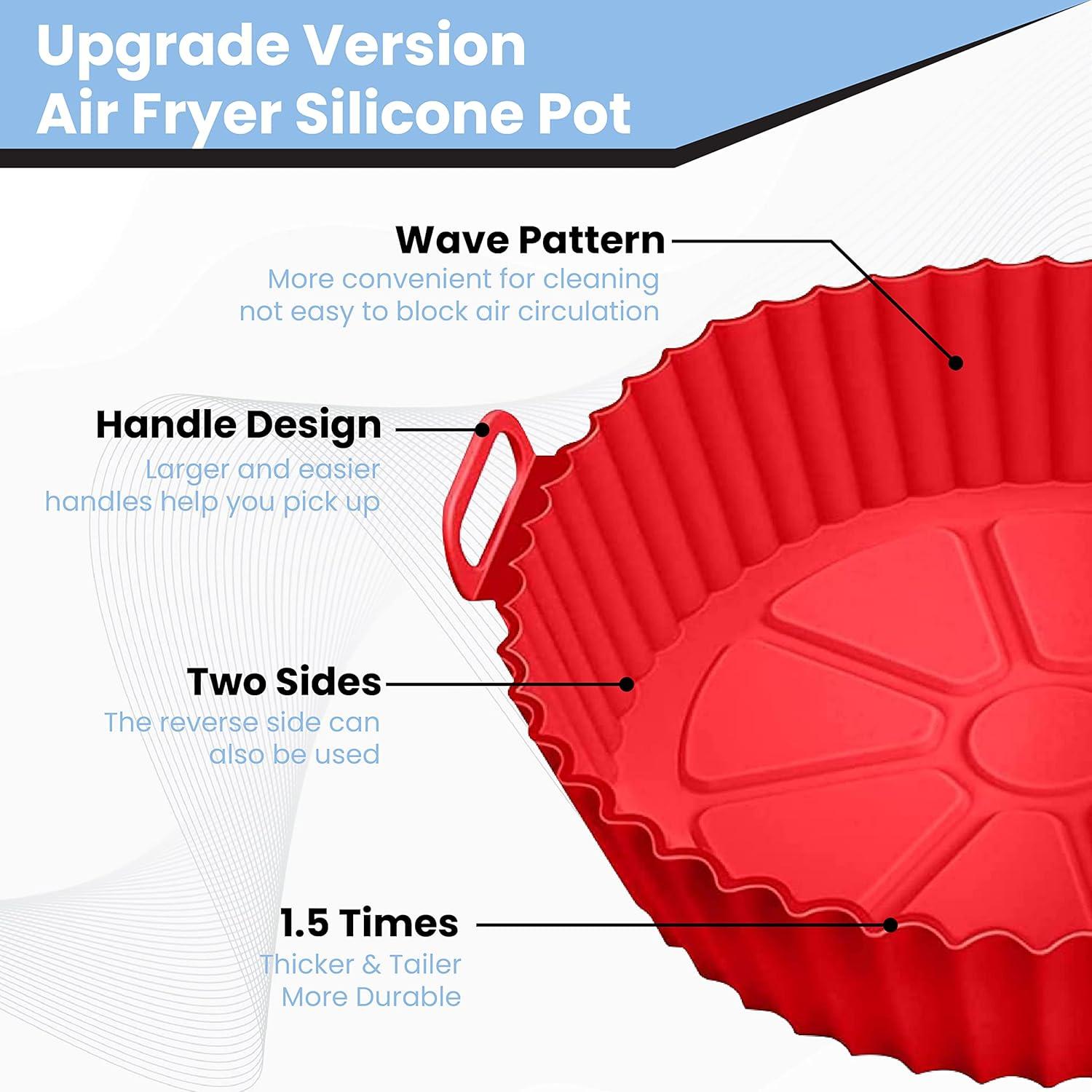 RUseeN Air Fryer Silicone Liners Pot 2 Pack, Reusable Silicone Bowl Basket Fit for 3 to 5QT Air Fryer, Replacement of Flammable Parchment Paper, Baking Tray Oven Accessories (Top 8in, Bottom 6.8in)