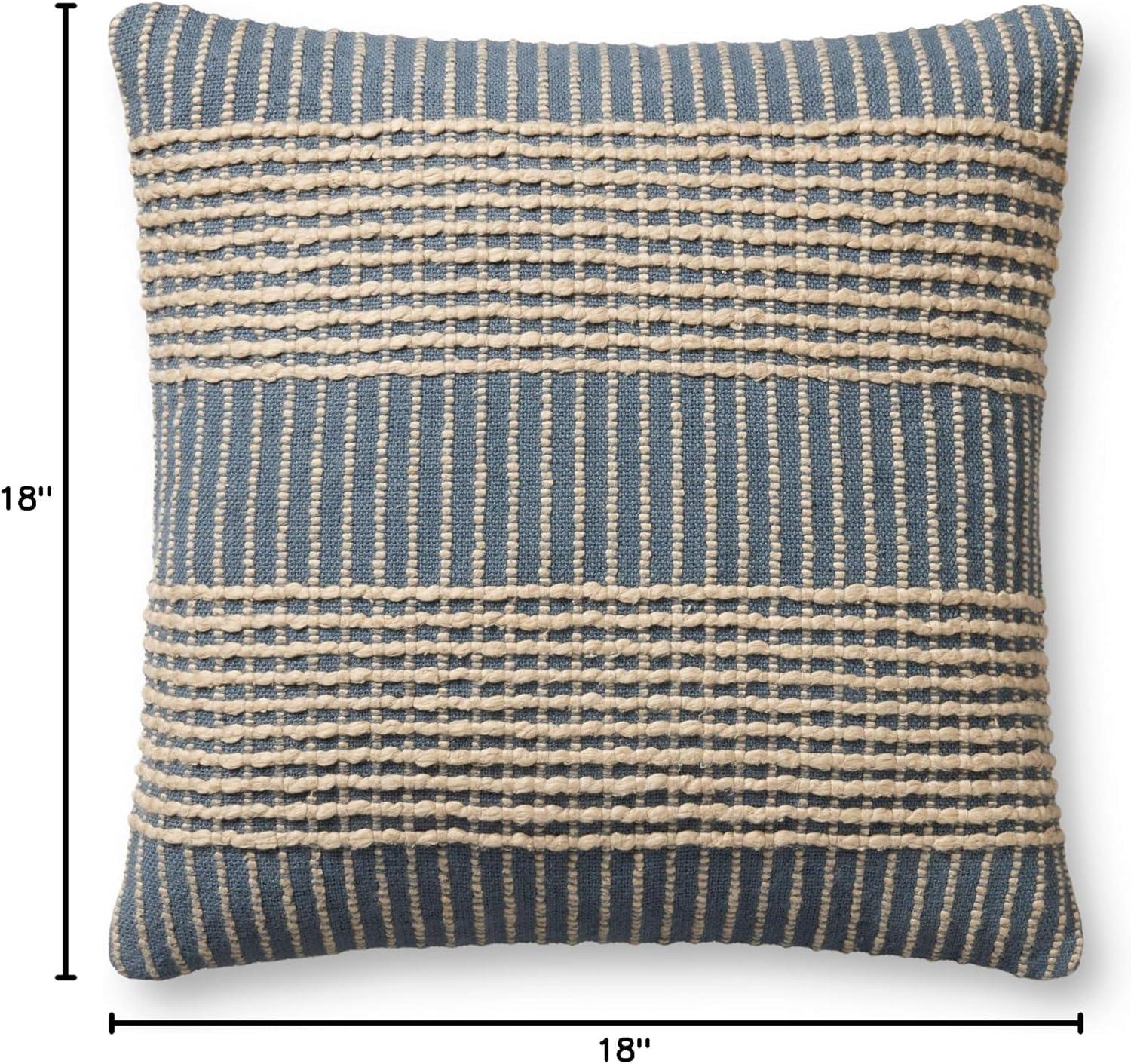 Sophia Blue Cotton 18'' x 18'' Striped Pillow Cover