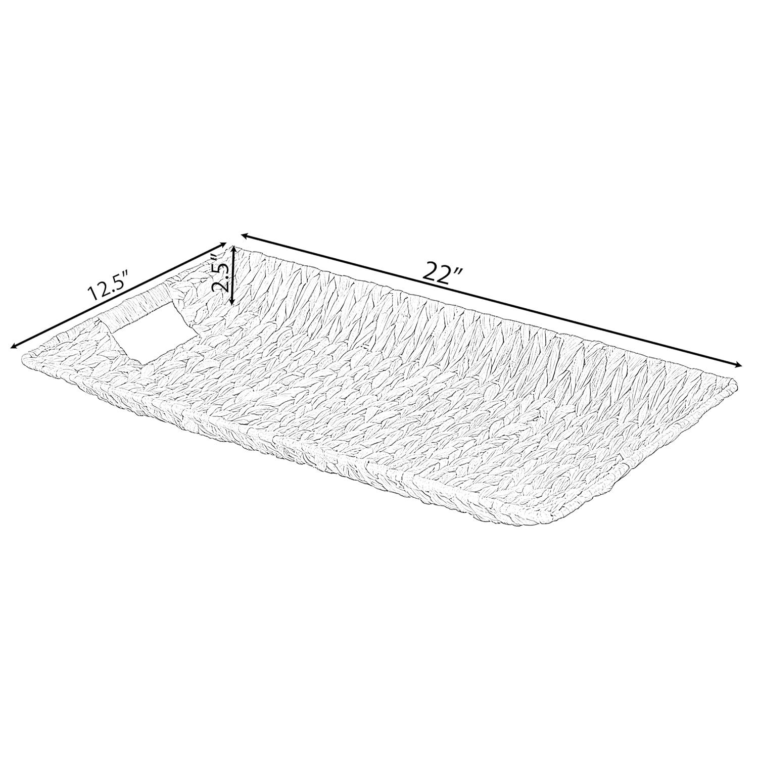 Natural Decorative Rectangular Hand-Woven Water Hyacinth Serving Tray with Built-in Handles