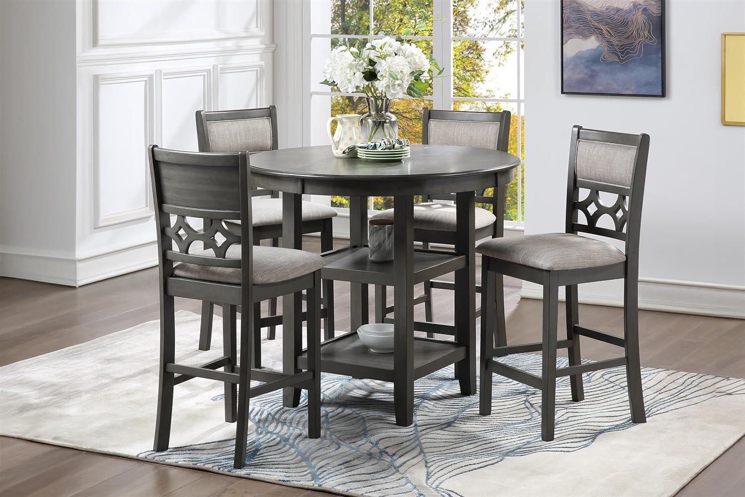 New Classic Furniture Mitchell 5-Piece Transitional Wood Counter Set in Gray