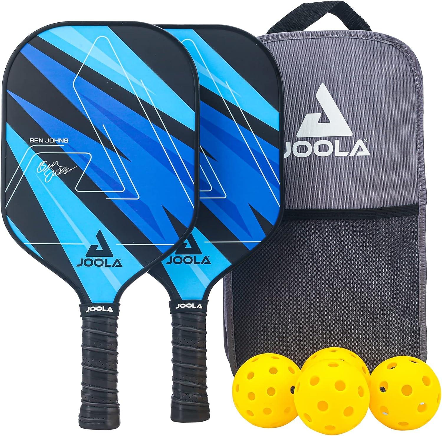 Joola USA JOOLA Ben Johns Pickleball Set w/ 2 Fiberglass Paddles - Includes 2 Indoor & 2 Outdoor Balls & Bag