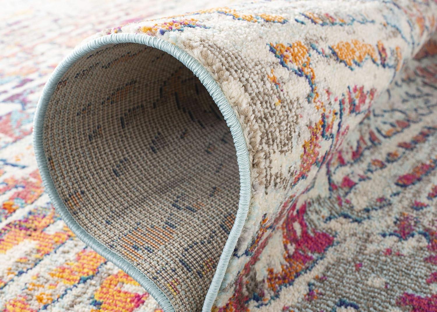 Madison MAD454 Power Loomed Indoor Area Rug - Light Blue/Orange - 5'x5' - Safavieh