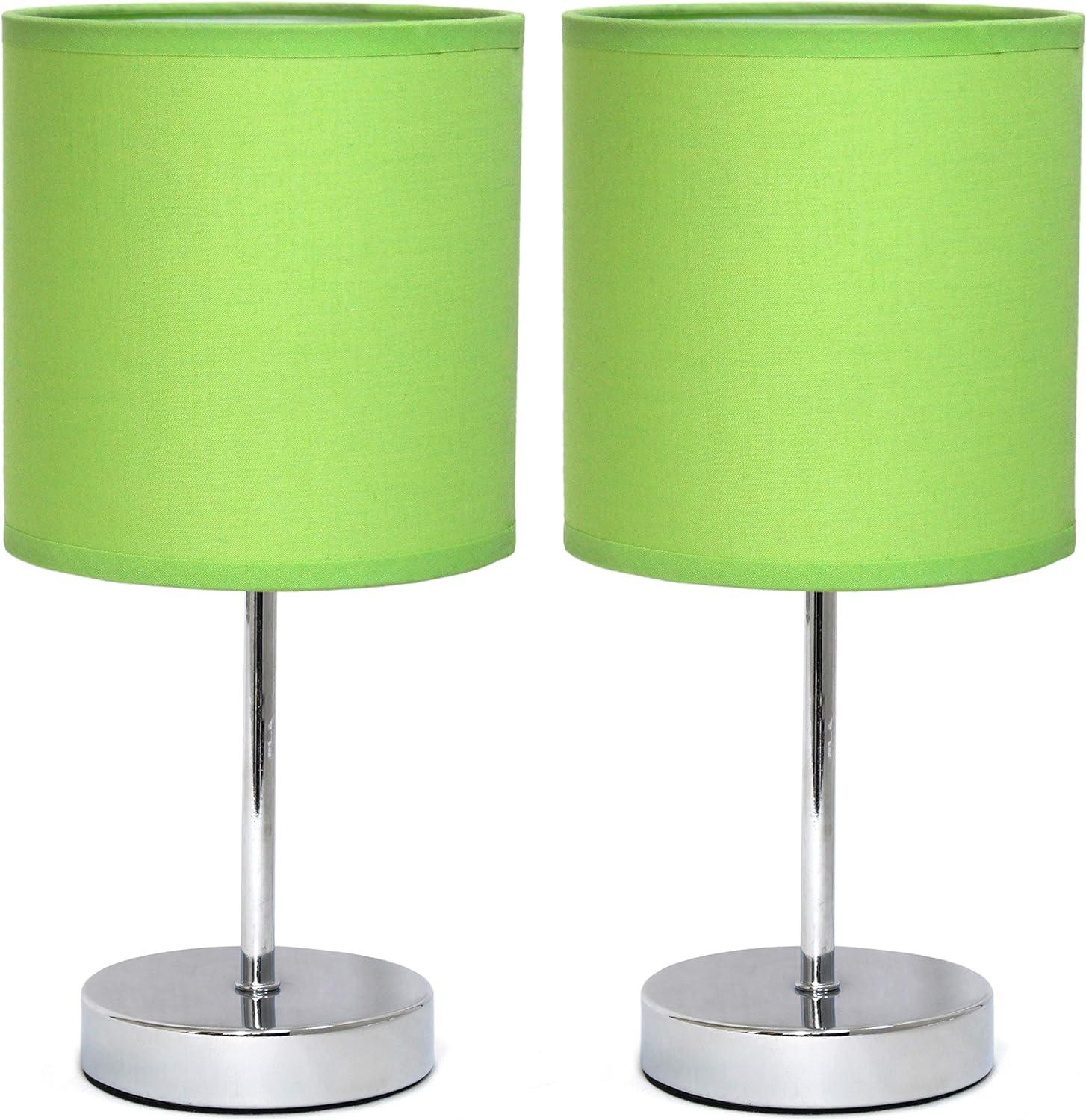 Green Chrome Mini Nightstand Lamp Set with Fabric Shade