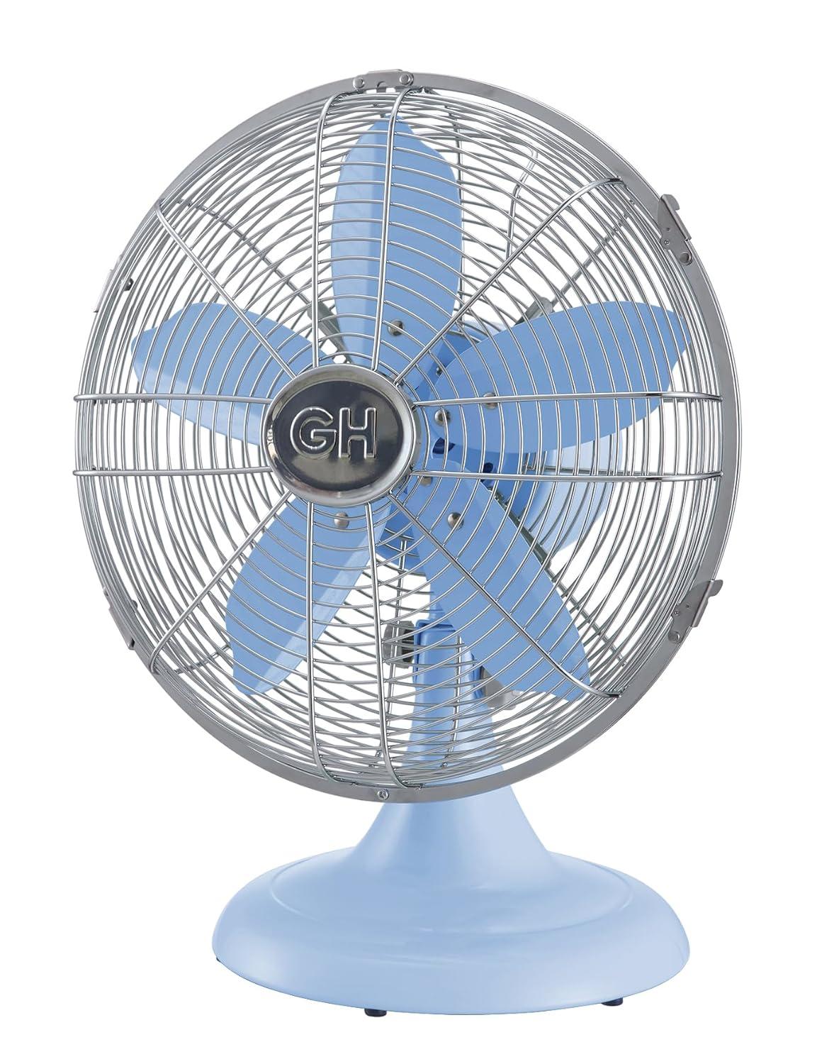 Good Housekeeping Good Housekeeping's All-Metal 12" Retro Desk Office Table Fan with Wide Oscillation, 3-Speed Settings & Carrying Handle (Multiple Finishes Available)