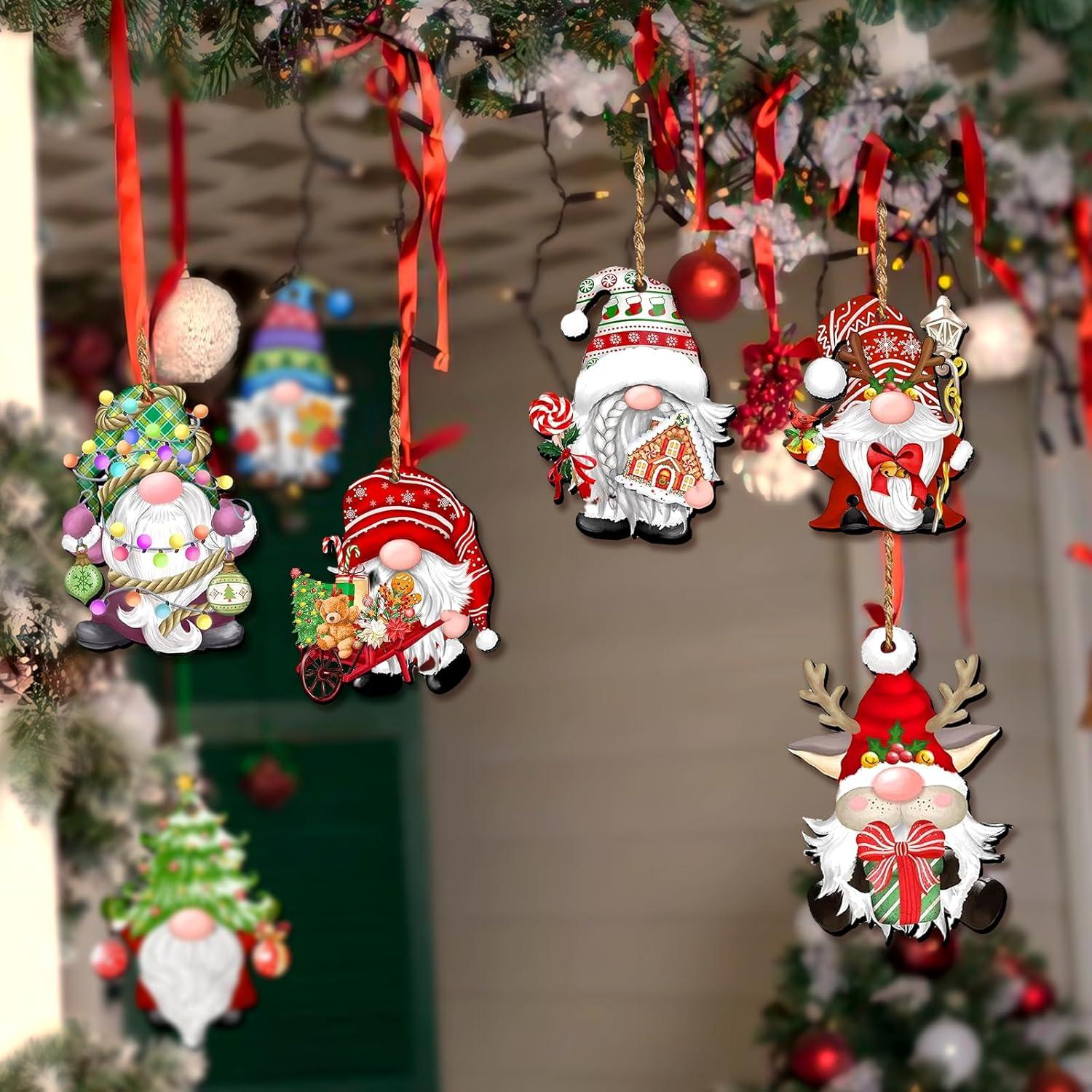 24pcs Gnome Christmas Ornaments Set - Festive Decorations with Wooden Gnomes for Tree Adornments & Ultimate Holiday Celebration Accessories