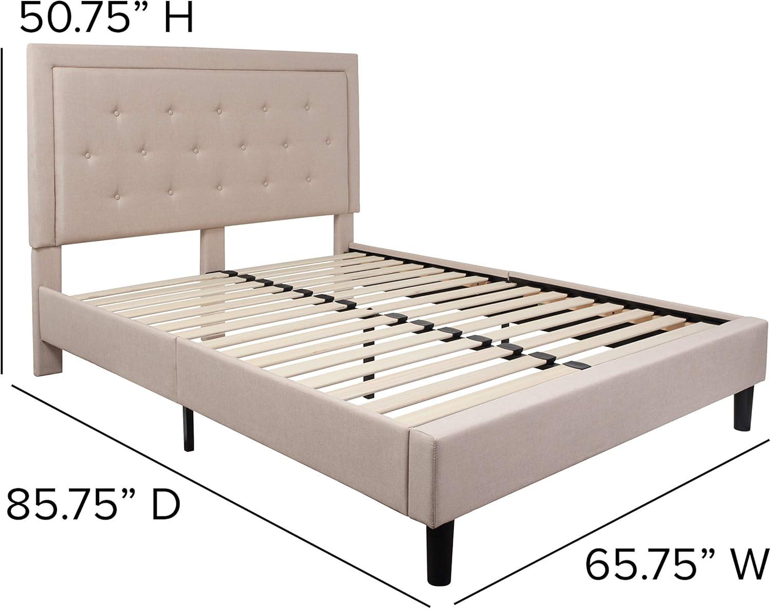 Flash Furniture Roxbury Queen Size Tufted Upholstered Platform Bed in Beige Fabric
