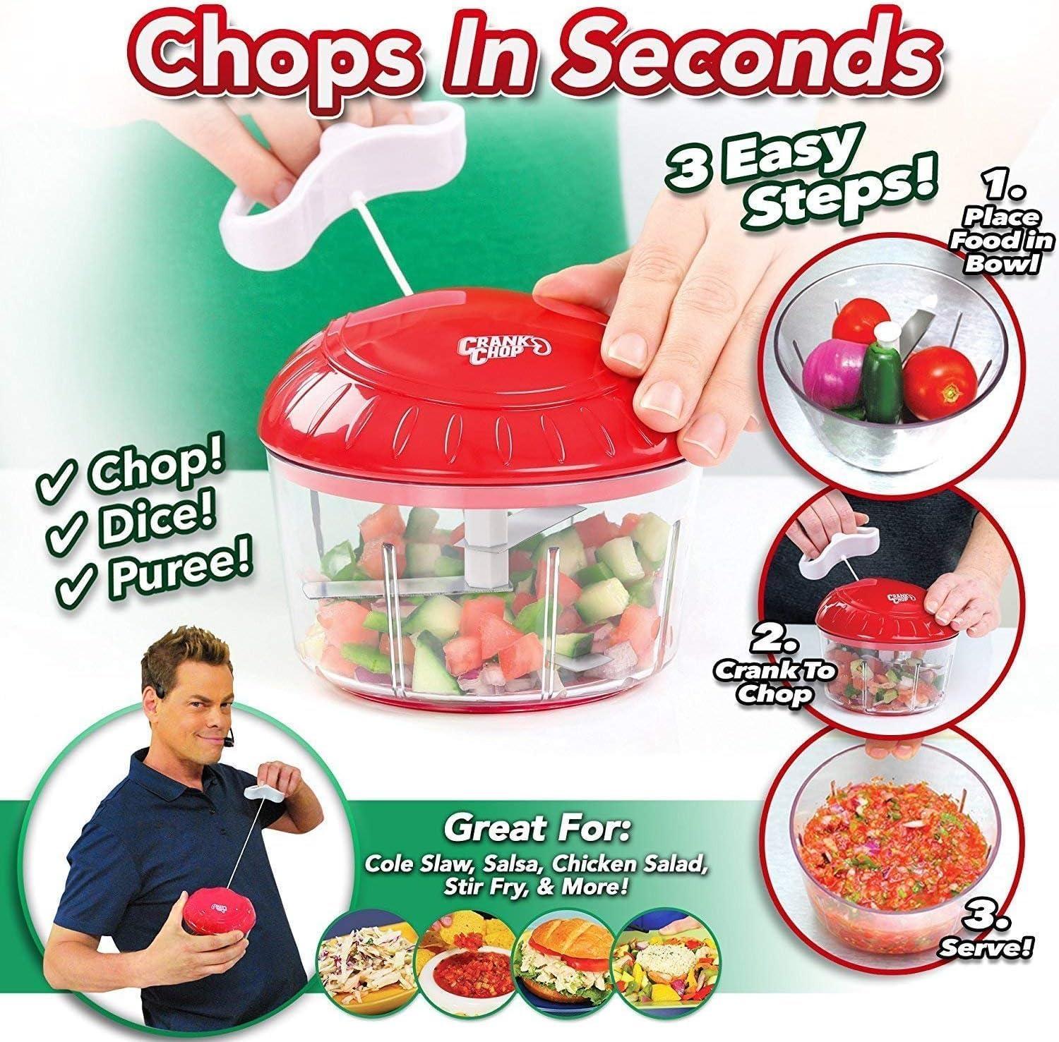 Crank Chop Food Chopper and Processor Original - Chop Dice Puree Vegetables Onions Tomatoes Garlic Meats and Nuts in Just Seconds for Delicious Meals - Perfect for Homemade Salsa