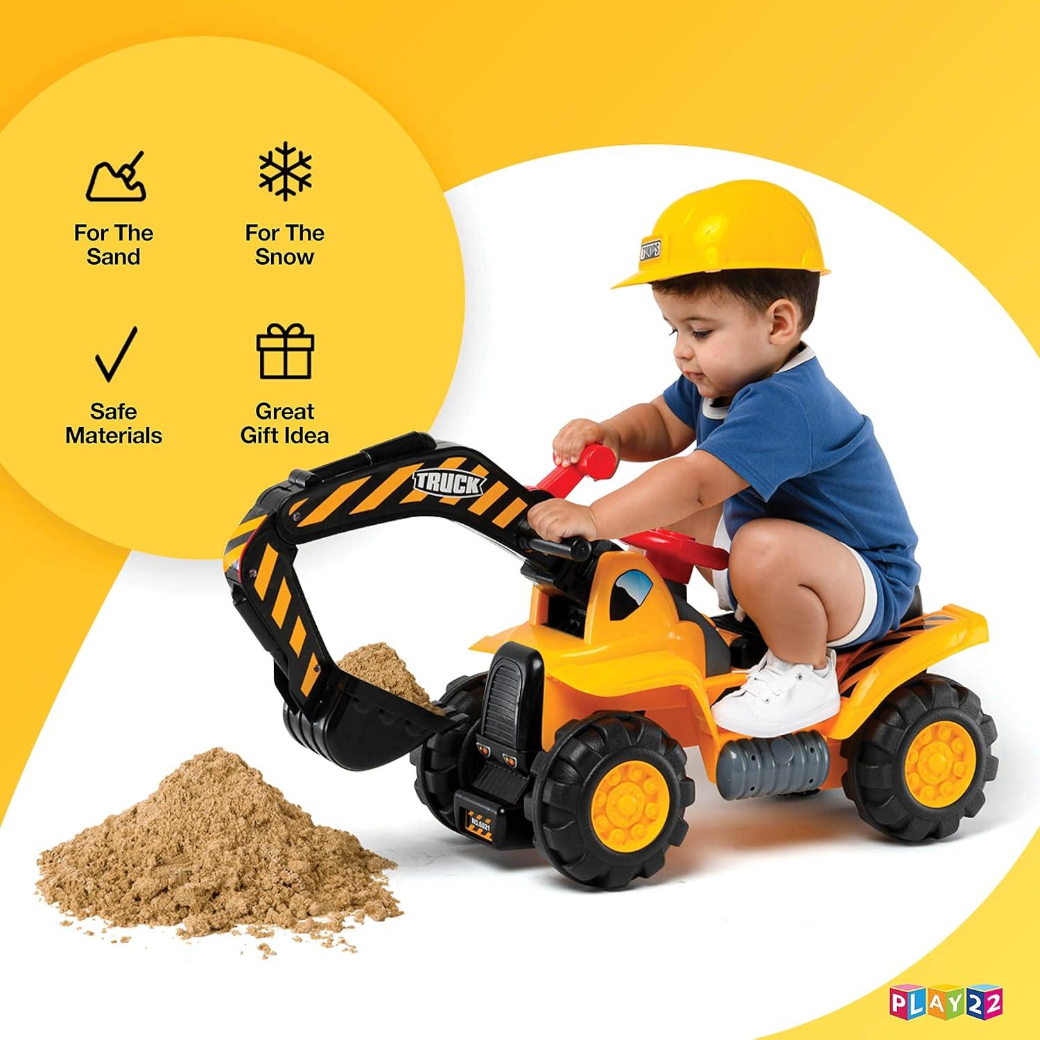 Toy Tractors For Kids Ride On Excavator - Music Sounds Digger Scooter Tractor Toys Bulldozer Includes Helmet With Rocks - Ride On Tractor Pretend Play - Toddler Tractor Construction Truck - By Play22