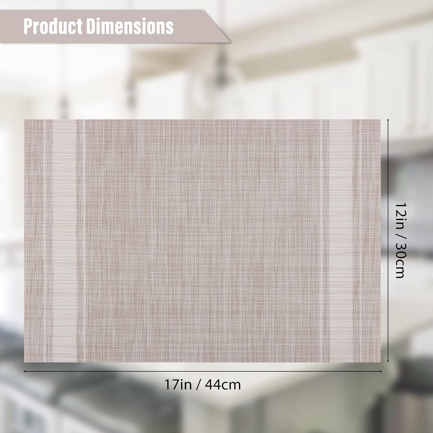 Set of 8 Heat-Resistant Placemats Stain Resistant Anti-Skid Placemats for Kitchen Table, Washable Durable PVC Table Mats Woven Vinyl Placemats Beige