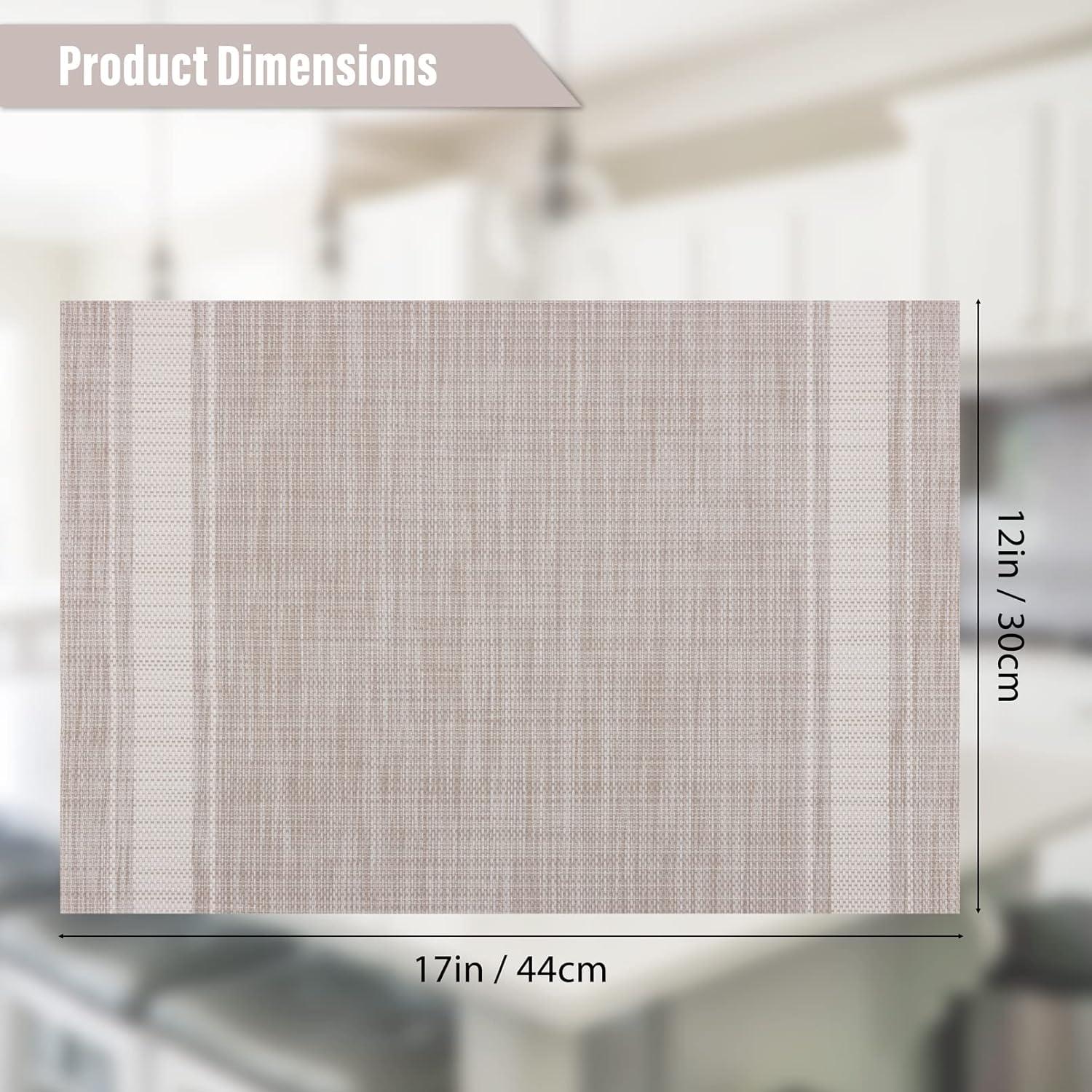 Set of 8 Heat-Resistant Placemats Stain Resistant Anti-Skid Placemats for Kitchen Table, Washable Durable PVC Table Mats Woven Vinyl Placemats Beige