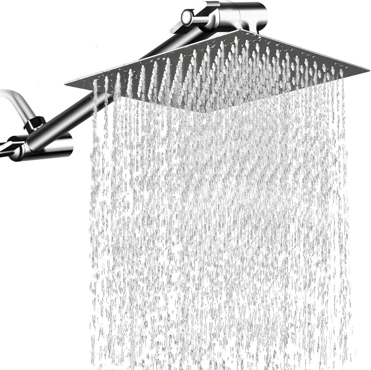 12-Inch Stainless Steel Square Rainfall Showerhead with Adjustable Arm