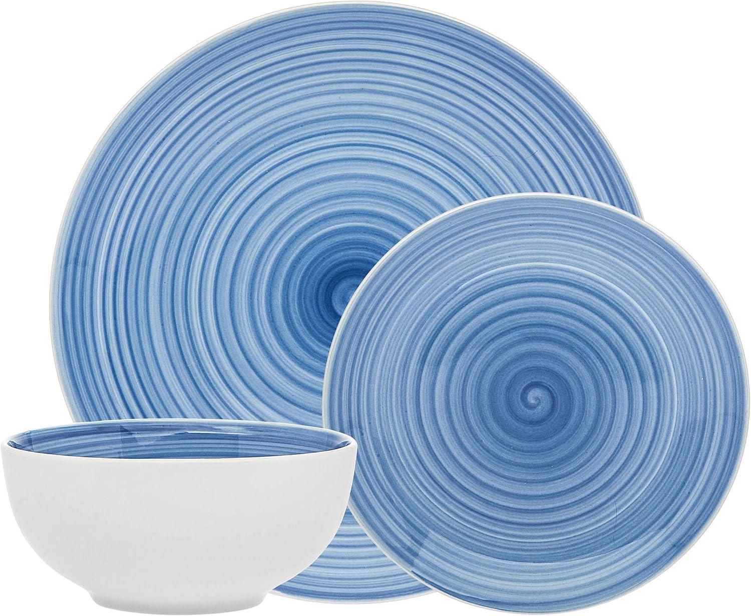 Blue Swirl Porcelain 12-Piece Dinnerware Set, Service for 4