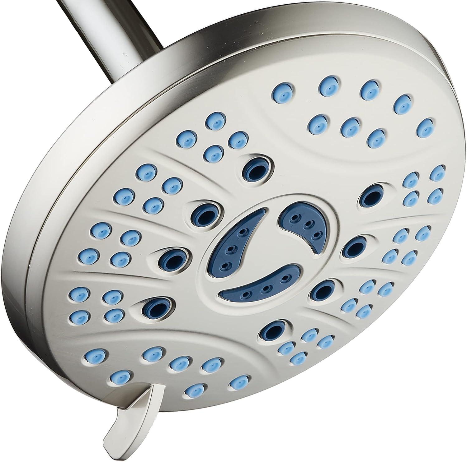 6-Setting Nickel Rainfall Shower Head with Anti-Clog Nozzles