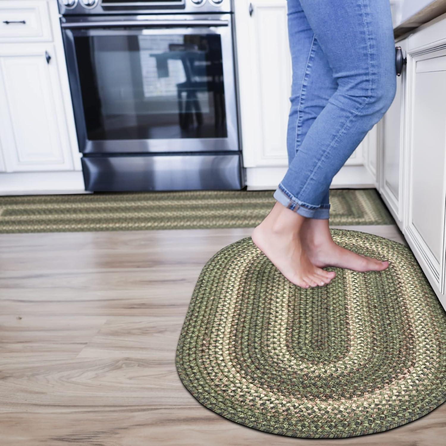 Cedar Ridge Green Oval Braided Wool Rug 20x30 Inches