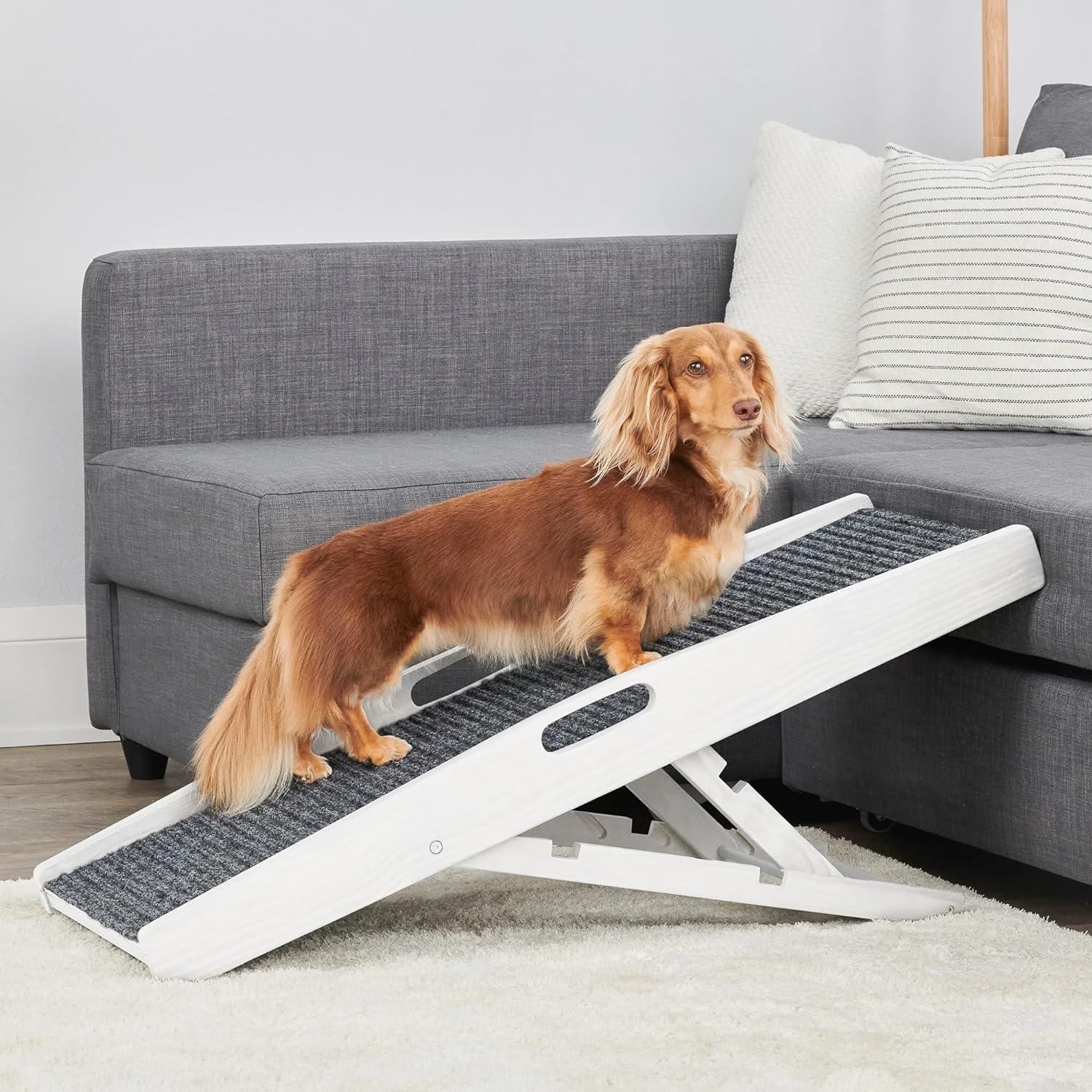 Carlson 39.5" Indoor Pet Ramp, White, Collapsible, Adjustable Height, Includes Handles, Non-Slip Carpet, and Rubber Feet.