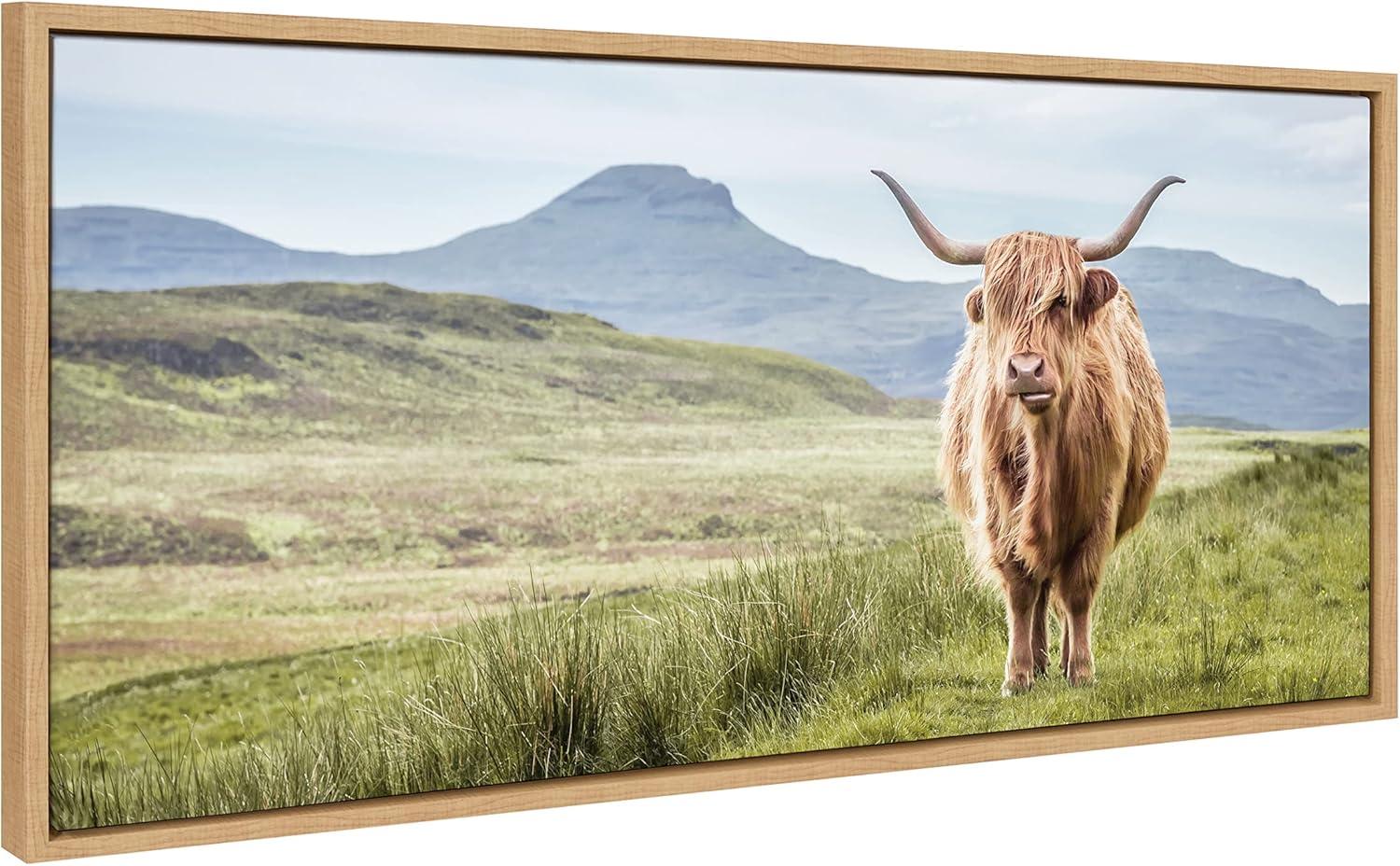 Kate and Laurel Sylvie Highland Cow Mountain Landscape Framed Canvas by The Creative Bunch Studio