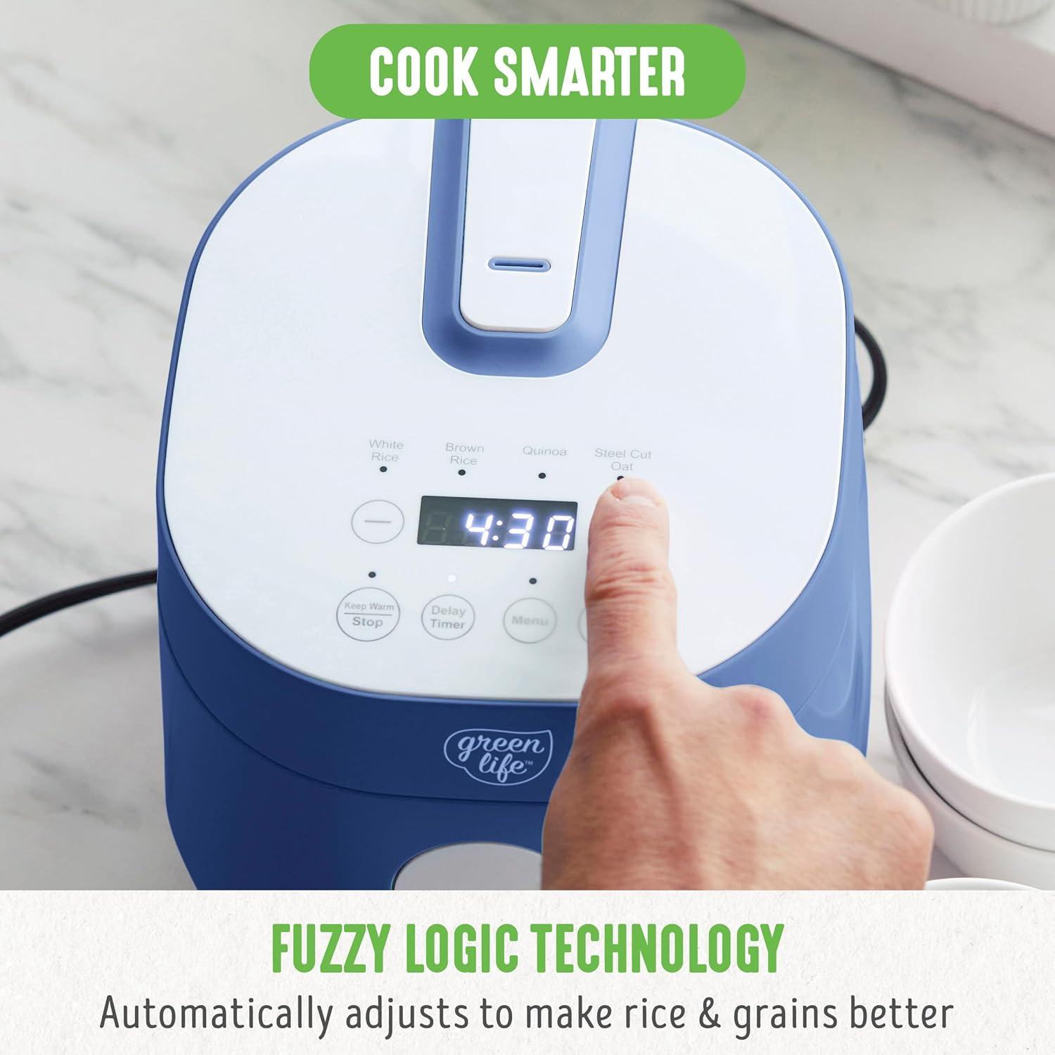 GreenLife Blue and White Ceramic Nonstick Electric Rice Cooker