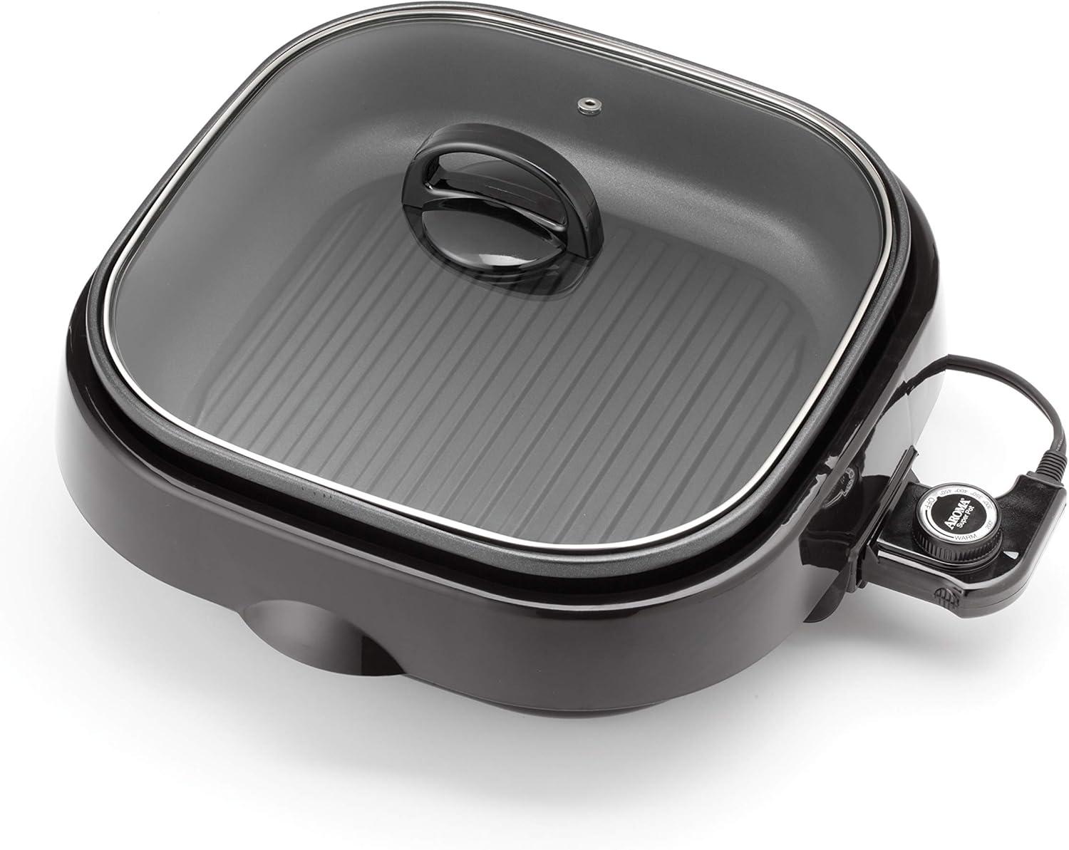 Aroma Housewares ASP-218B Grillet 4Qt. 3-in-1 Cool-Touch Electric Indoor Grill Portable Black