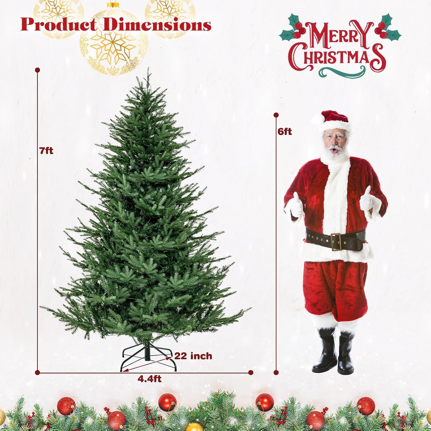 Costway 7 FT Pre-Lit Artificial Christmas Tree Hinged 1130 Branch Tips & 380 LED Lights