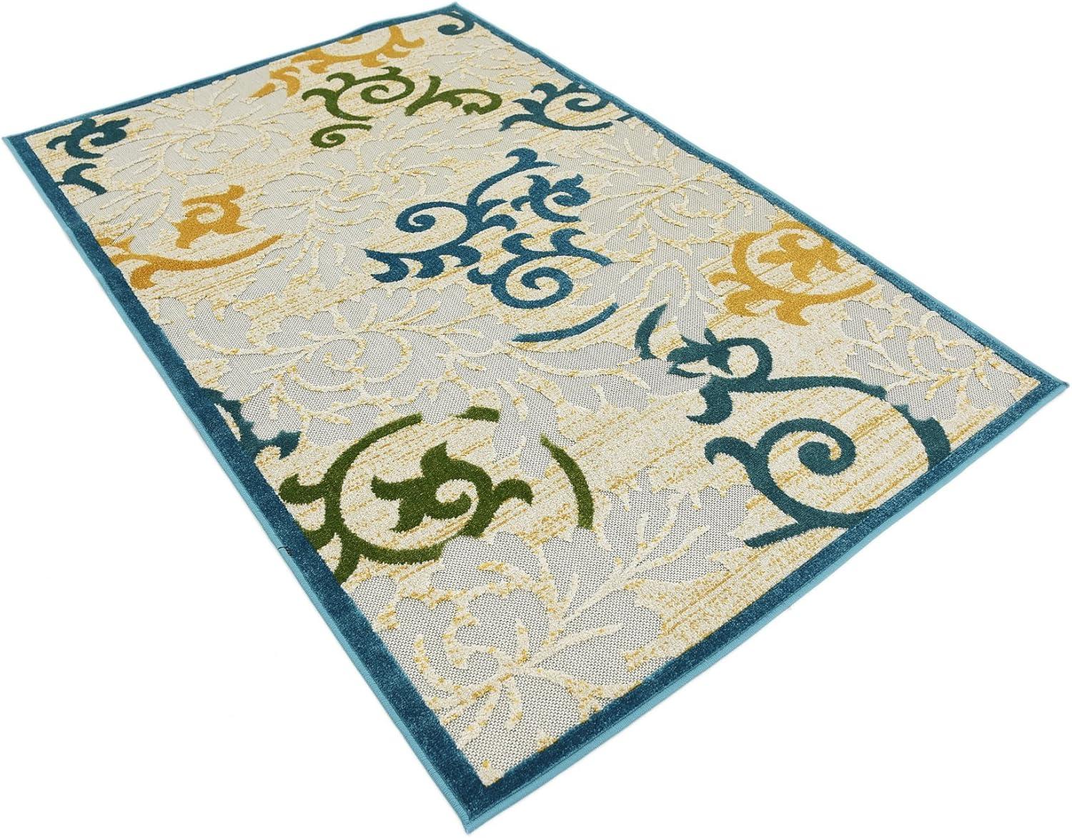 Unique Loom Outdoor Botanical Collection Area Rug - Savannah (4' 1" x 6' 1" Rectangle Blue/Cream)