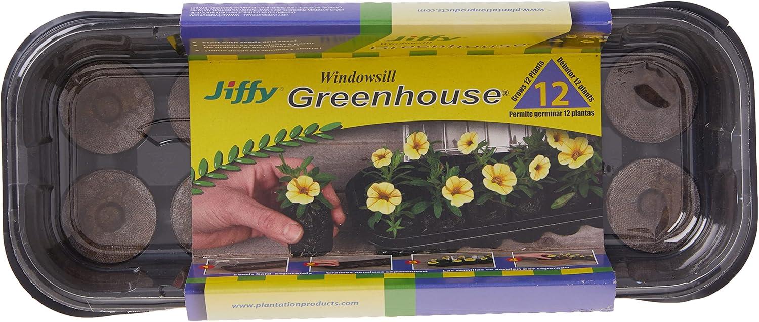 Jiffy 12 Cell Windowsill Greenhouse Seed Starting Kit with 36mm Peat Pellets
