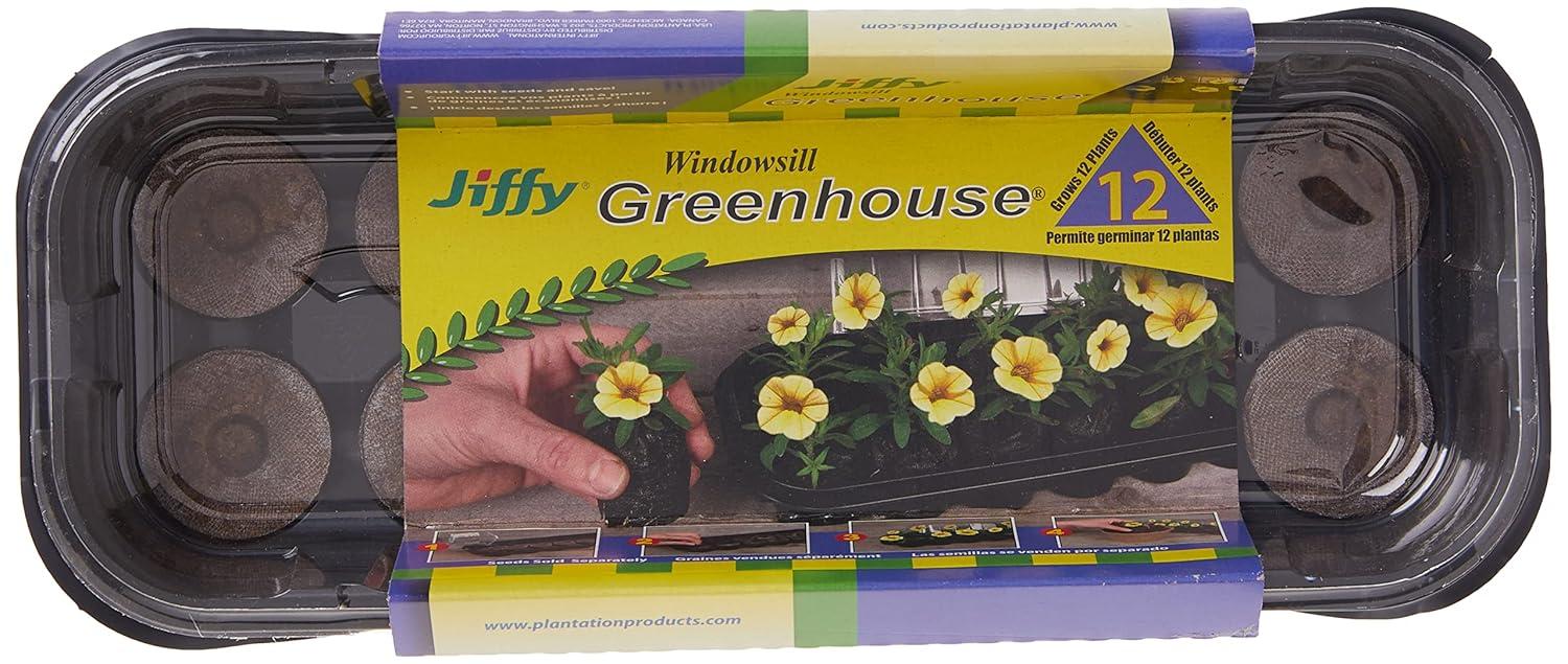 Jiffy 12 Cell Windowsill Greenhouse Seed Starting Kit with 36mm Peat Pellets