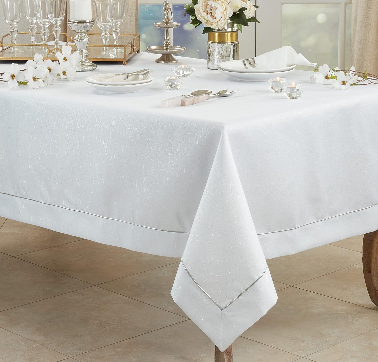 Saro Bourget Collection Shimmering Tablecloth with Piping Detail