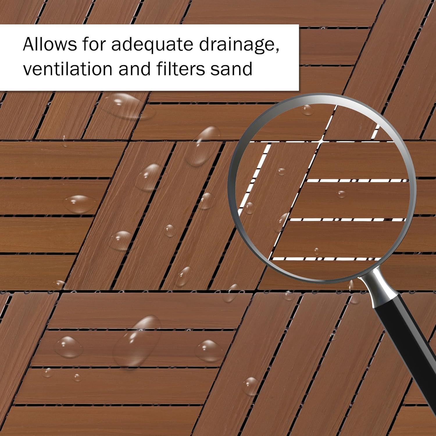 Deck Tiles - 6-Pack Wood Plastic Composite Interlocking Patio Tiles - 5.8SQFT Outdoor Flooring for Balcony, Porch, and Garage by Pure Garden