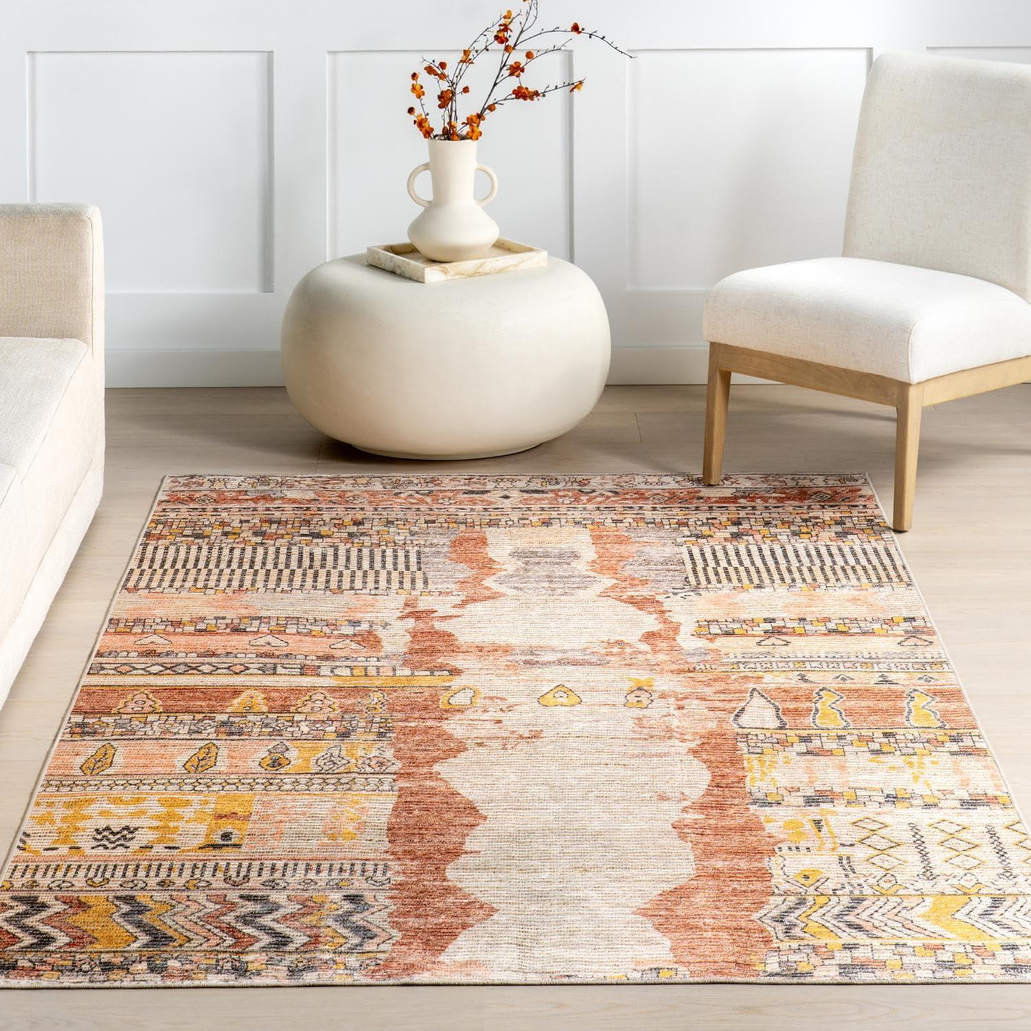 Nuloom Kallie Abstract Machine Washable Indoor Area Rug, 4' x 6', Multicolor
