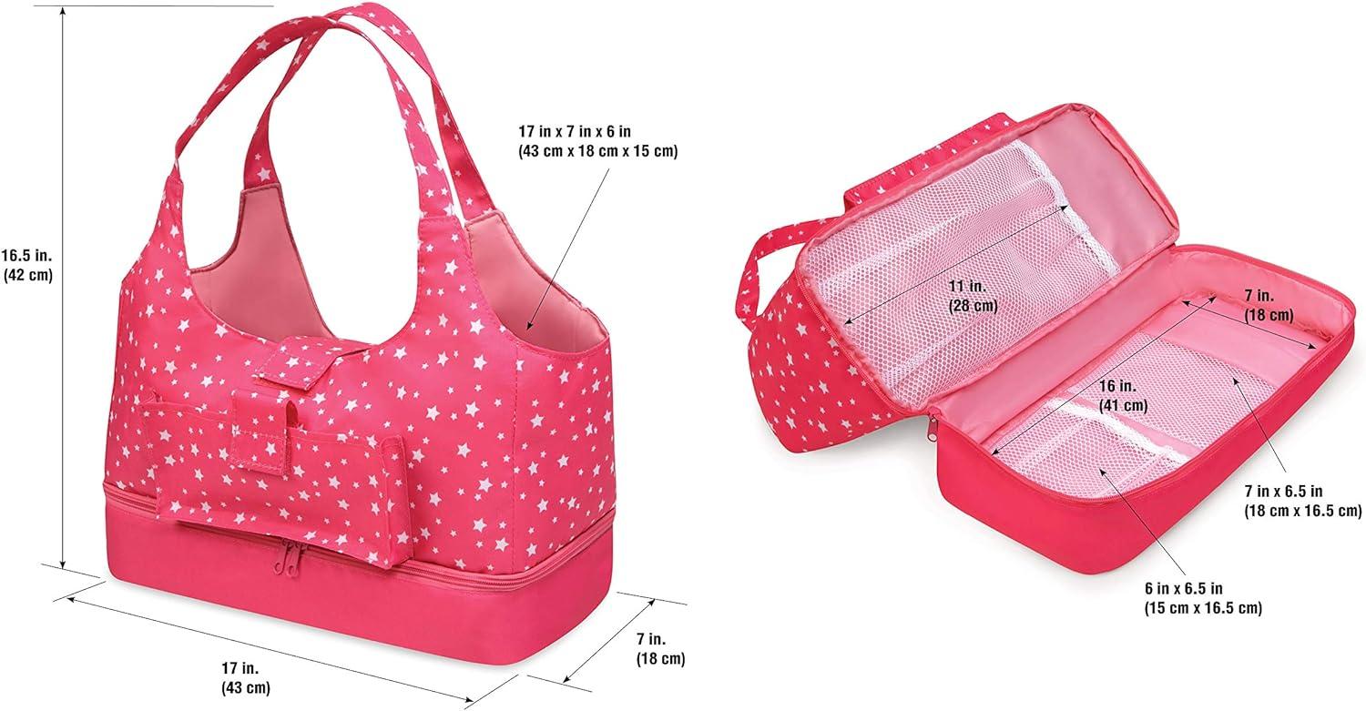 Badger Basket On-the-Go Doll Tote and Storage Bag - Pink Stars