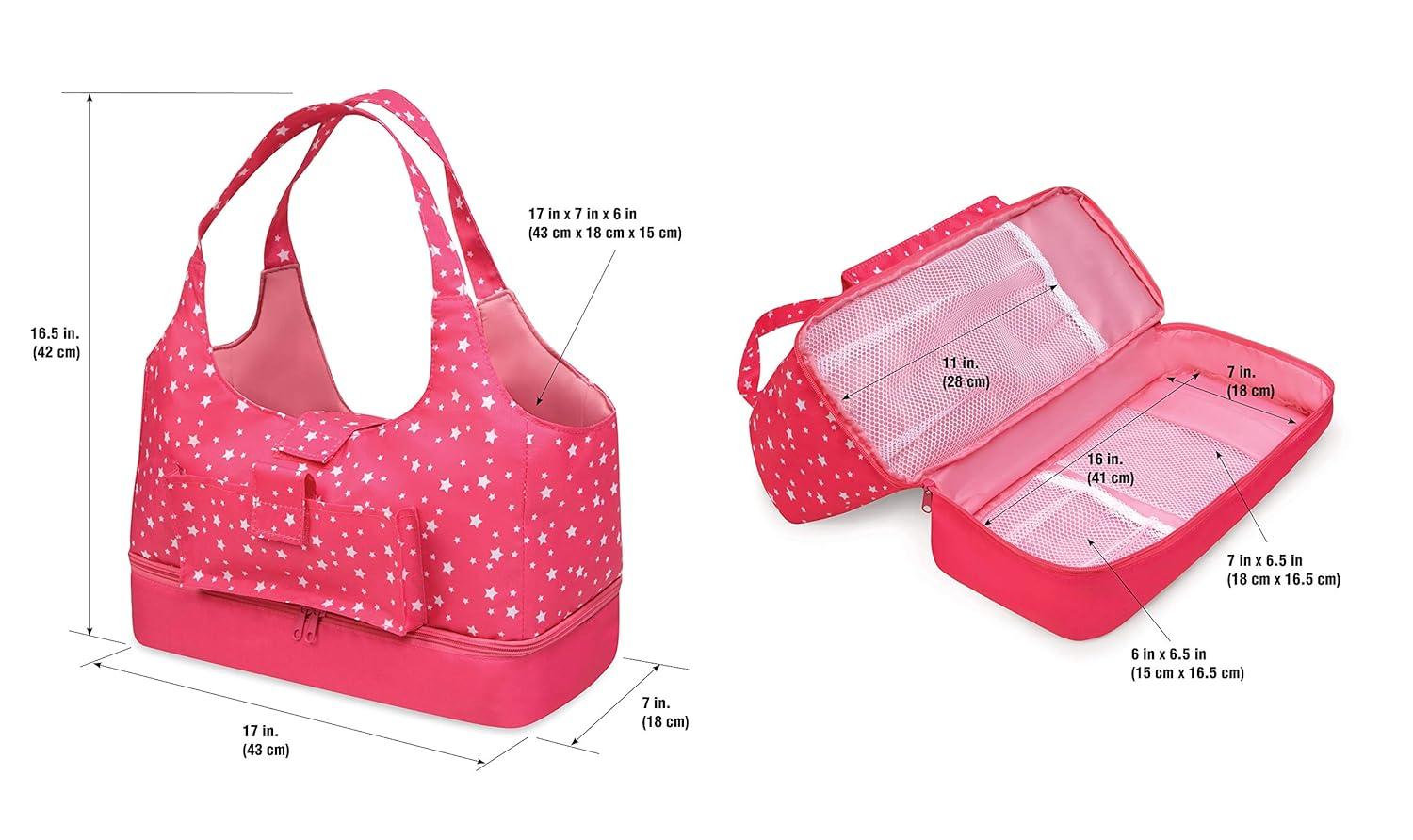 Badger Basket On-the-Go Doll Tote and Storage Bag - Pink Stars