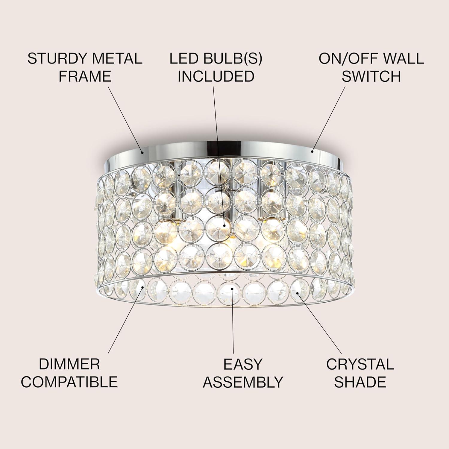 Ellen 15" 3-Light Crystal/Metal LED Flush Mount, Chrome