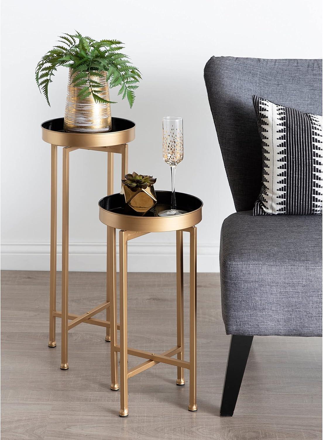 Kate and Laurel Celia Round Metal Nesting Table, 2 Piece, Black