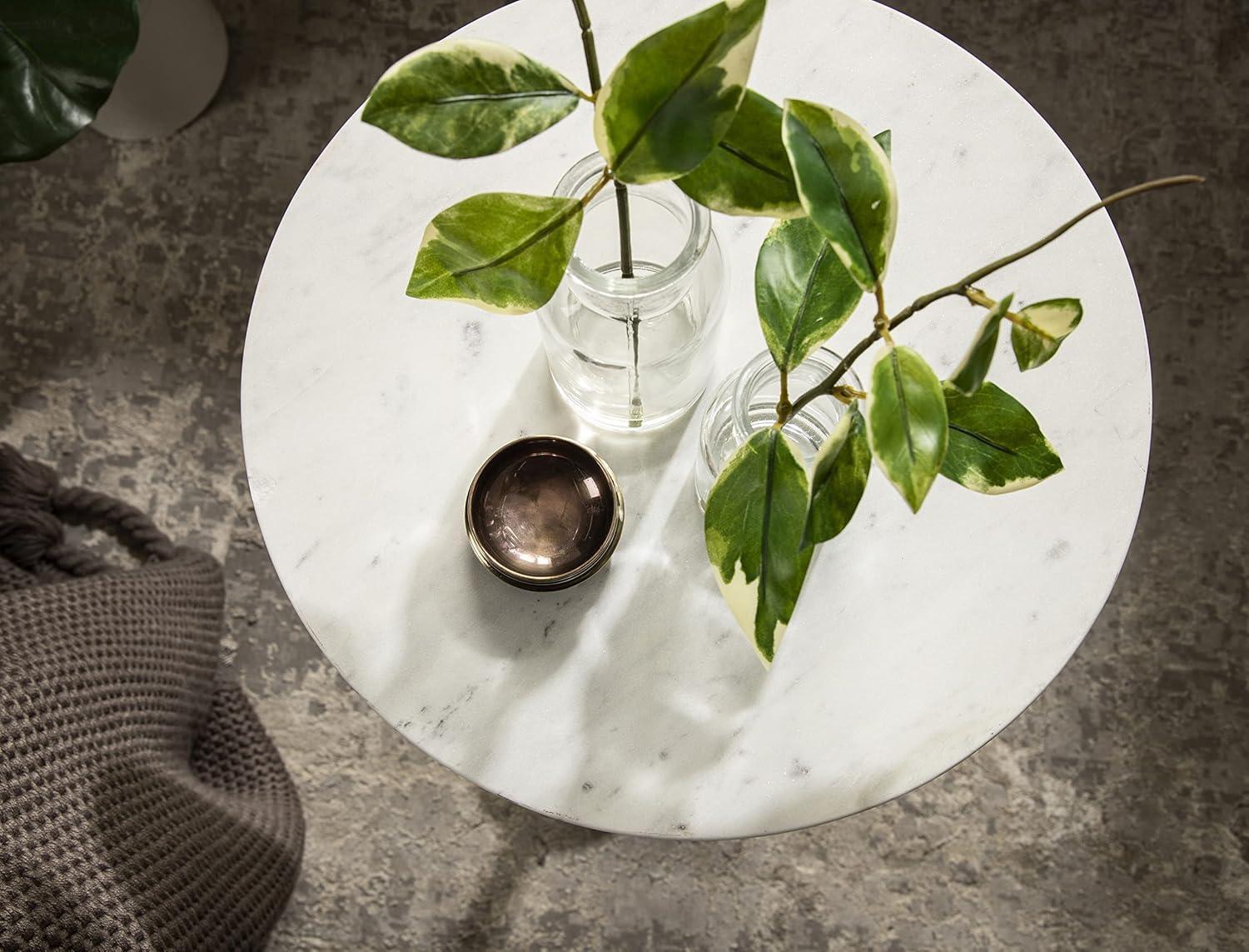Kate and Laurel Tira Round Metal Side Table, 14x14x24, Pewter and White