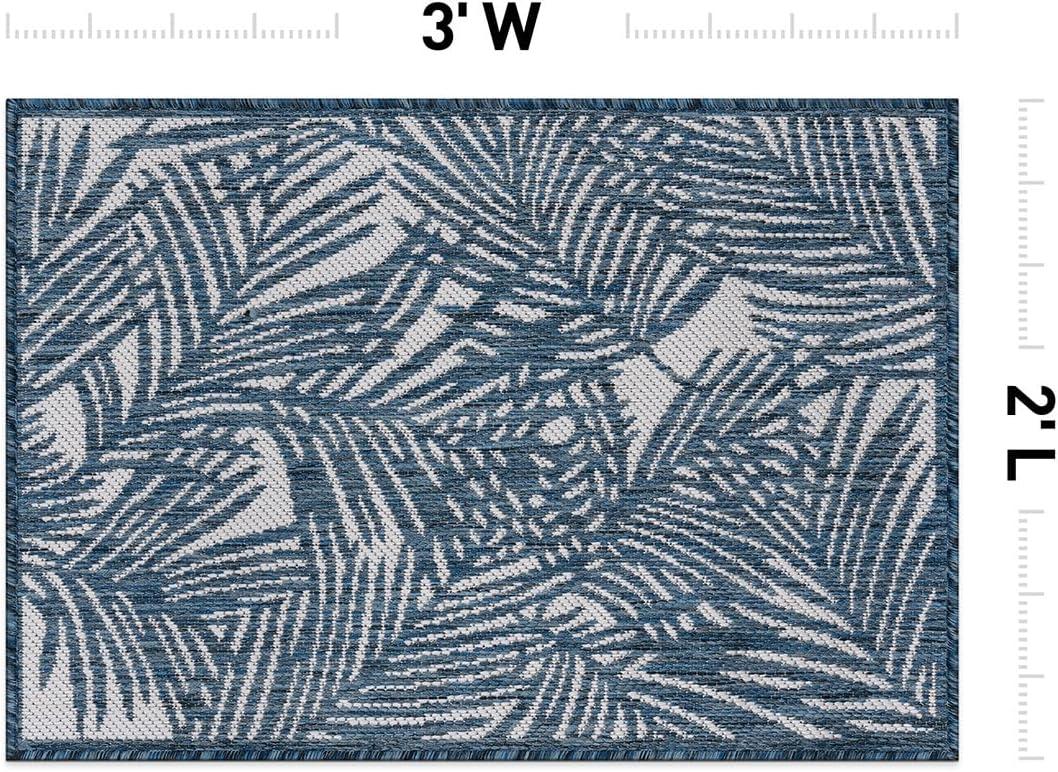 World Rug Gallery Contemporary Palm Leaf Textured Flat Weave Indoor/Outdoor Area Rug - NAVY 2'x3'