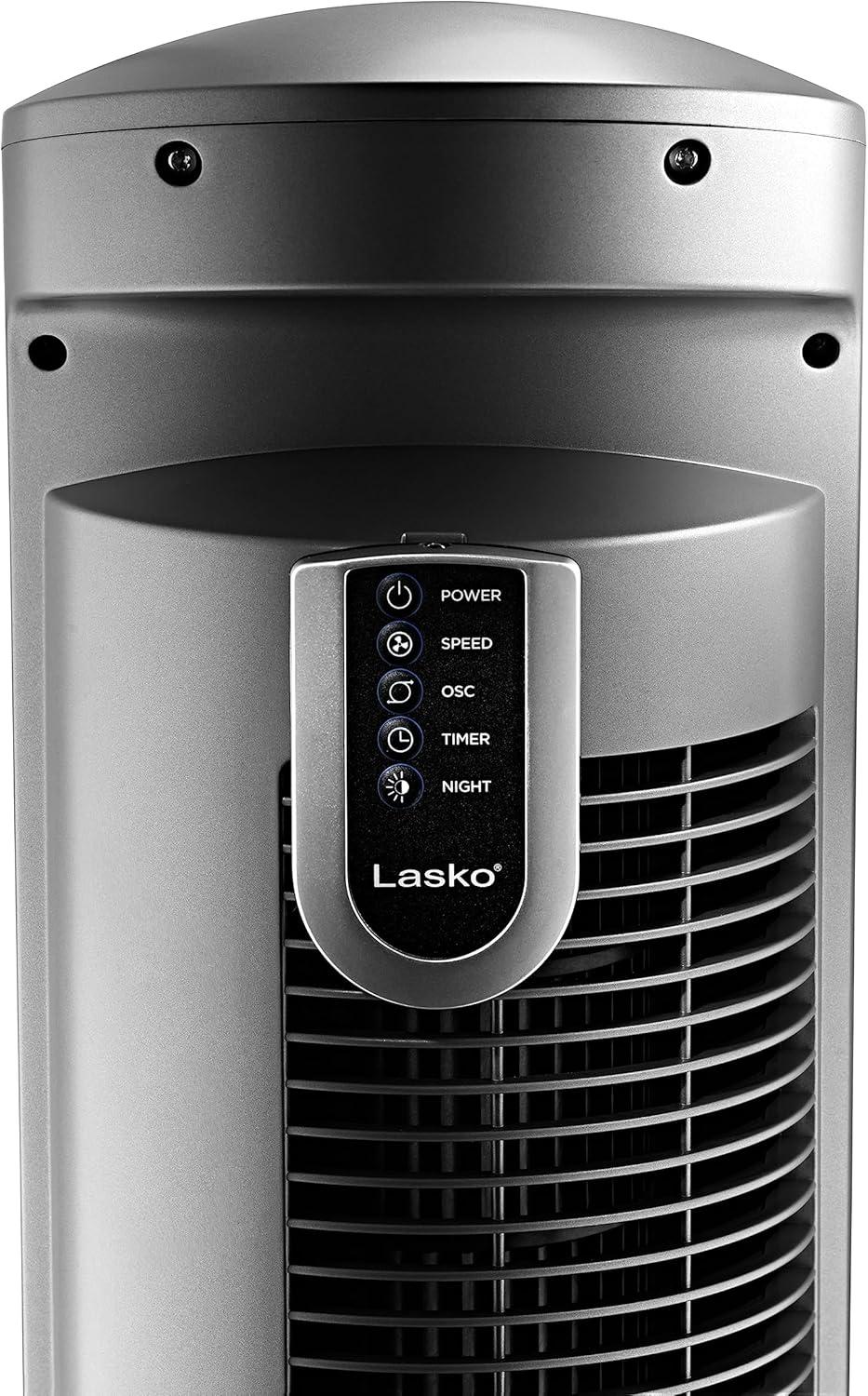 Lasko Wind Curve 42” 3-Speed Remote Controlled Oscillating Tower Fan, Silver, T42951 New