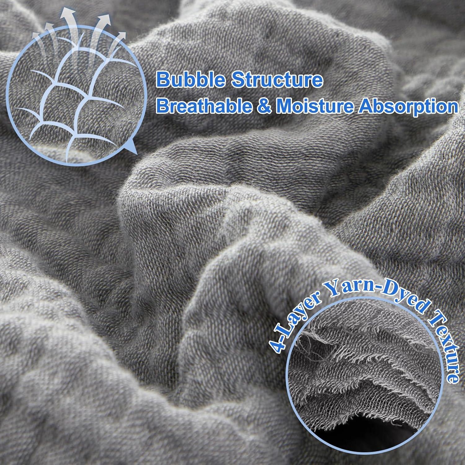 PHF 100% Cotton Muslin Blanket King Size 108" x 90", 4-Layer Lightweight and Breathable Blanket for Summer, Luxuriously Soft Gauze Bedding for Bed, Natural Minimalism Style, Ideal, Gift Grey