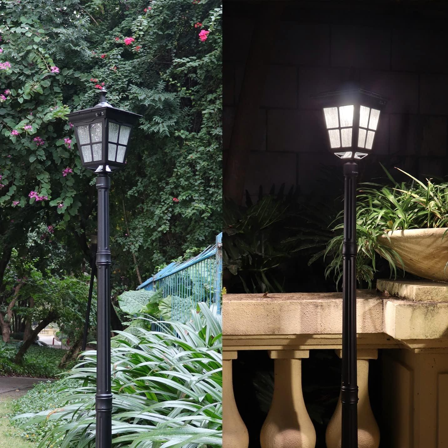 Black Aluminum Solar LED Lamp Post with Clear Glass Shade