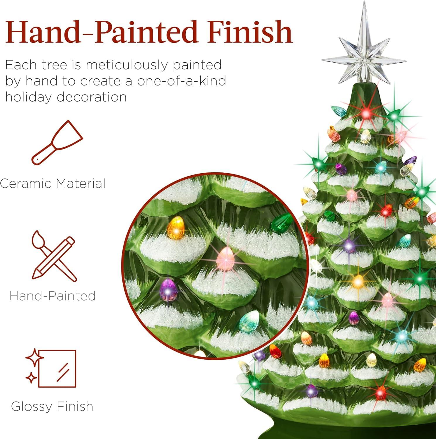 Best Choice Products 18in Ceramic Christmas Tree, Pre-lit Hand-Painted Holiday Decor w/ 93 Lights