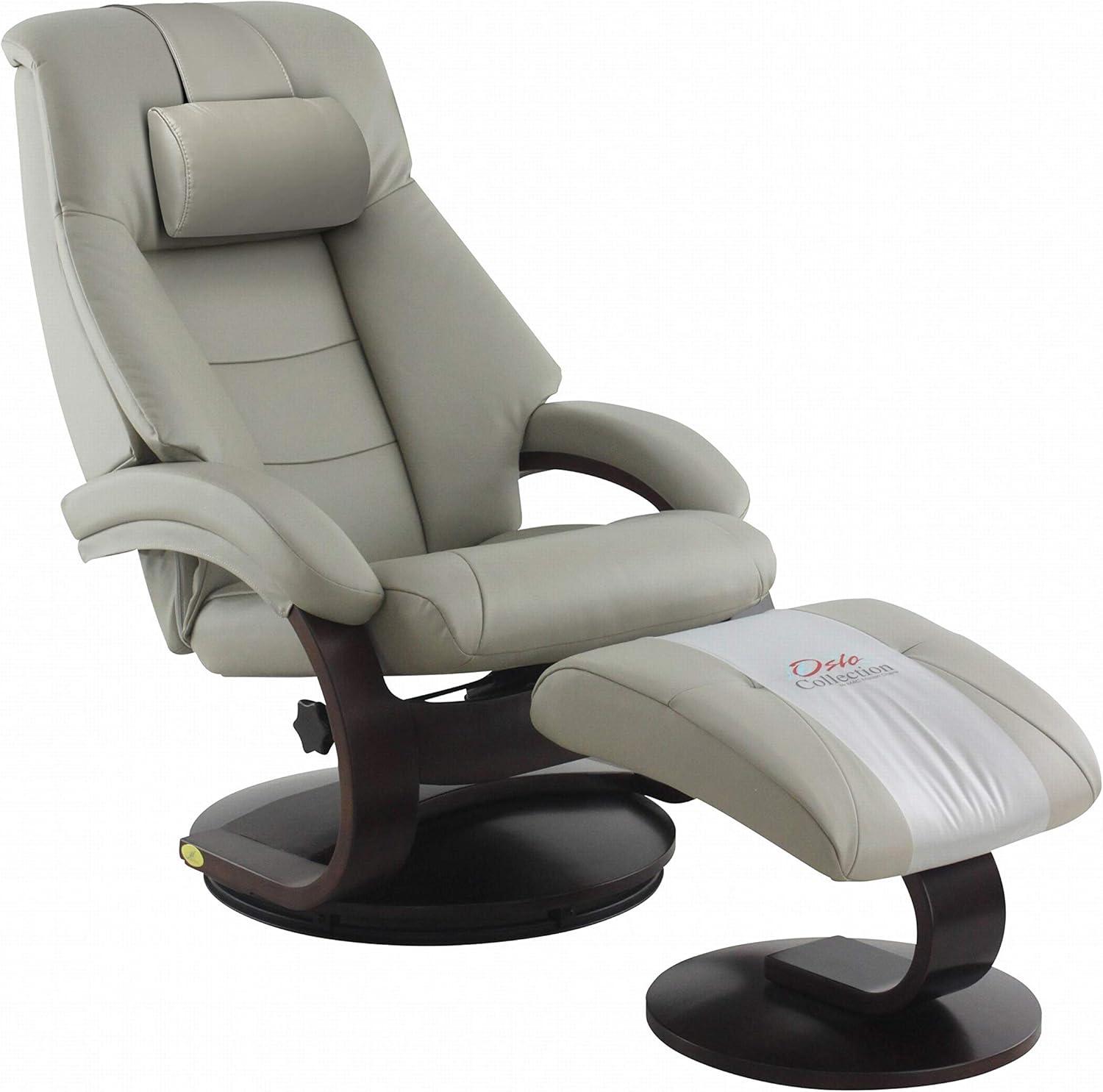 Putty Top Grain Leather Swivel Recliner with Ottoman