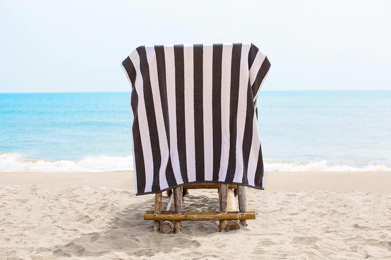 American Soft Linen Beach Towel, 100% Cotton Cabana Striped Beach Towel, 30 in by 60 in Soft Absorbent Beach Pool Towel
, Green