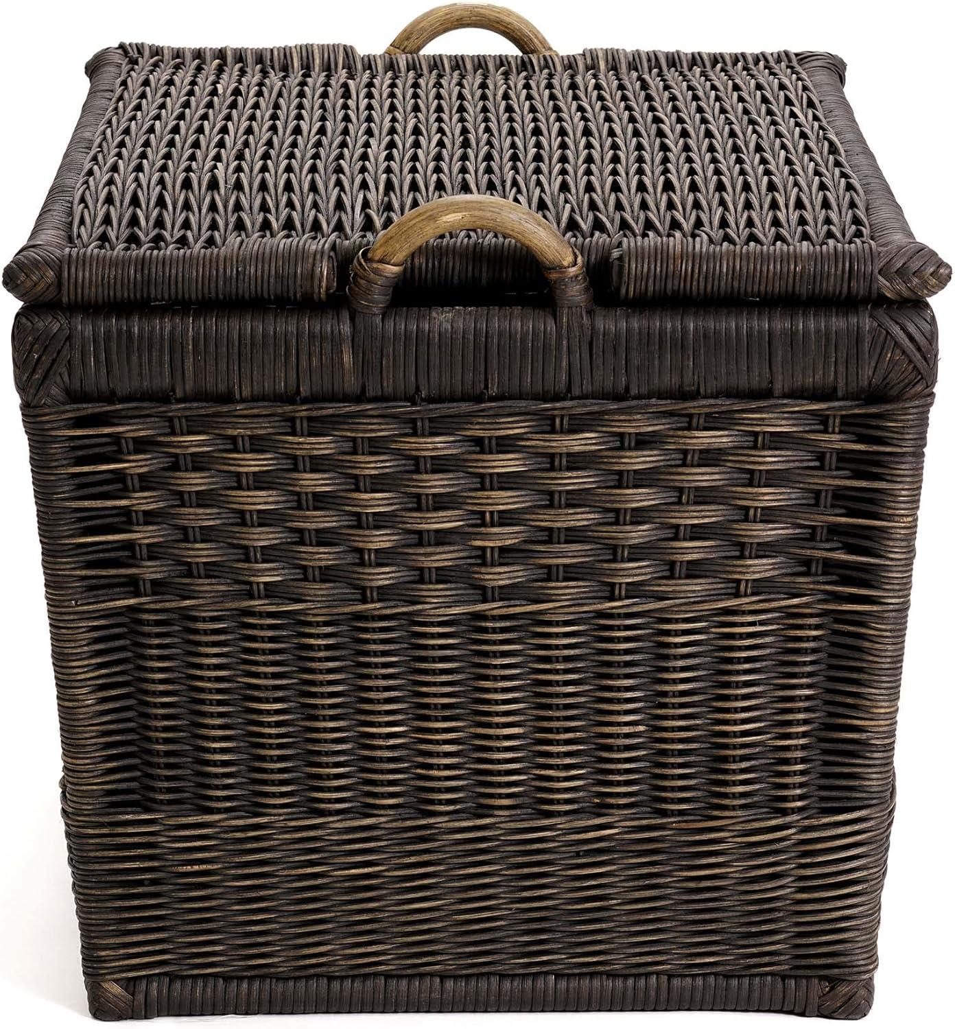 Medium Serene Grey Wicker Rectangular Storage Basket with Lift-Off Lid