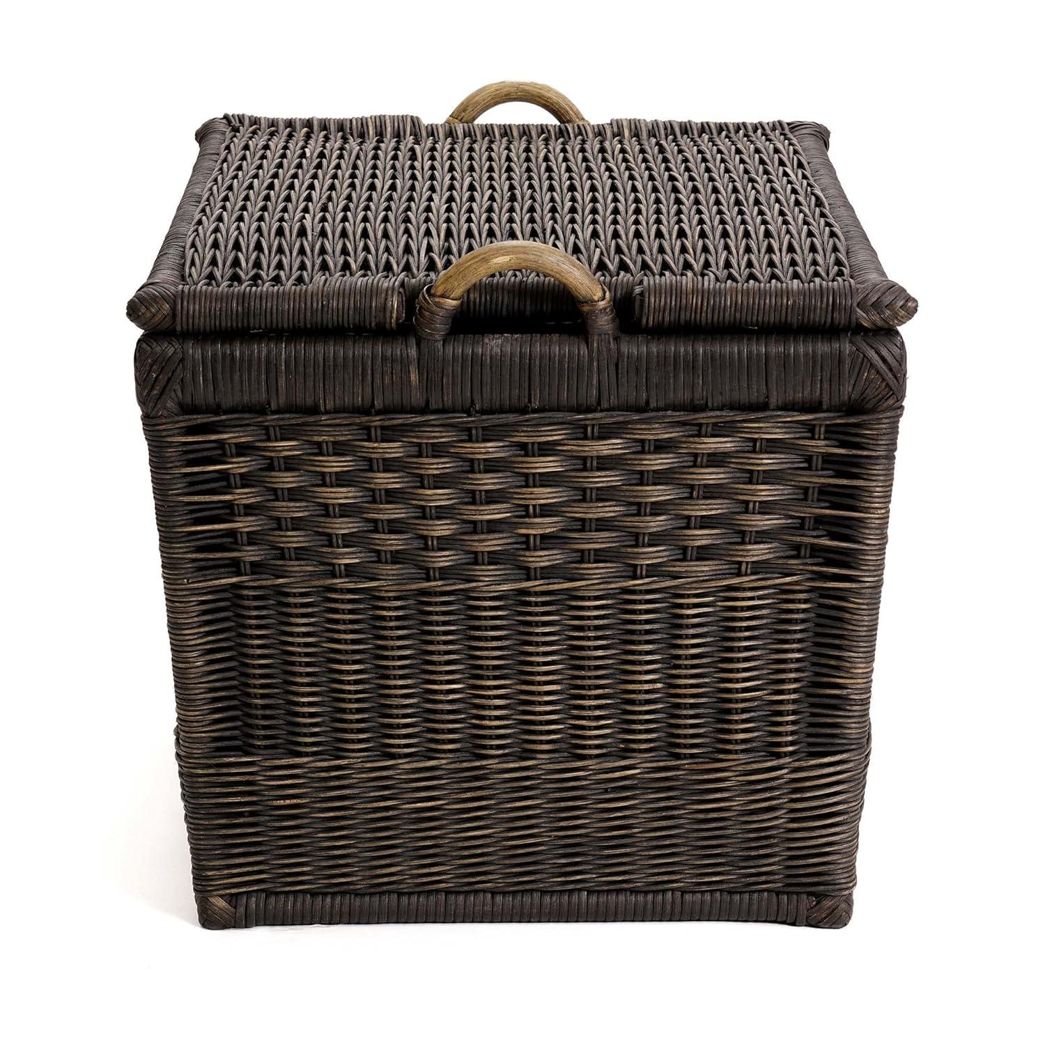 Medium Serene Grey Wicker Rectangular Storage Basket with Lift-Off Lid