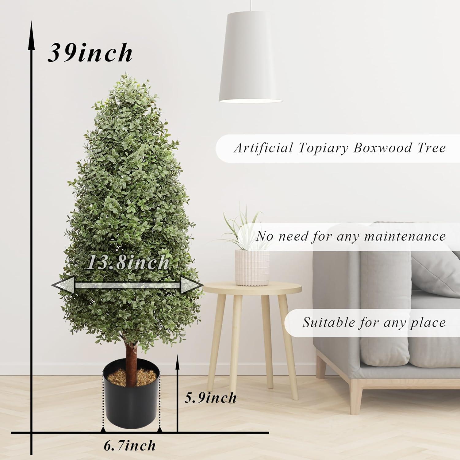 3ft Artificial Topiary Trees Set of 2, Faux Boxwood Tree for Outdoor Decor, Topiaries Plants Artificial Outdoors for Front Door Patio Garden C38