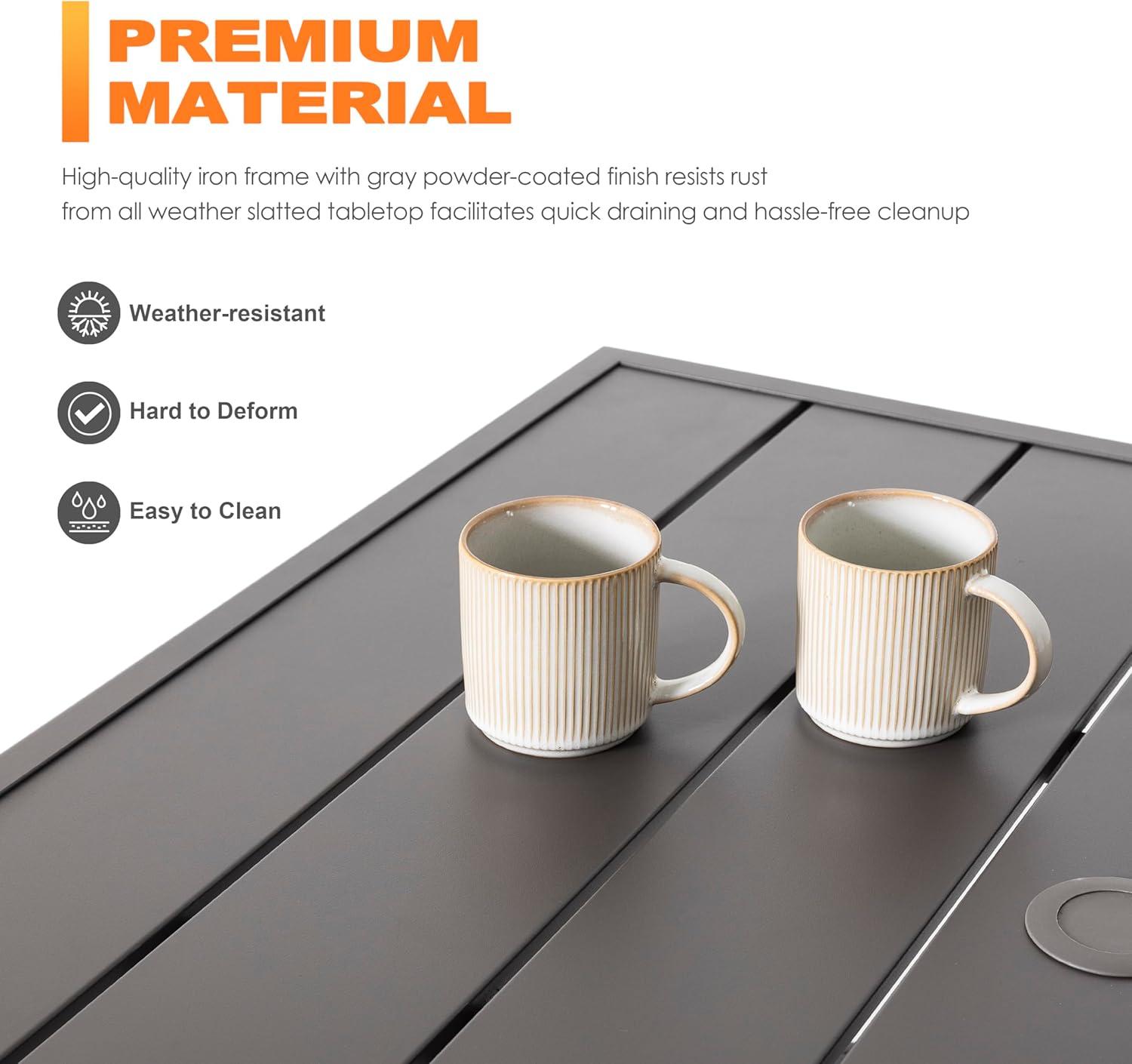 Nuu Garden 37" Outdoor Patio Table, 4 Person Steel Slat Square Dining Table with 1.57" Umbrella Hole, Slatted Top and Powder Coated Iron Frame, Gray