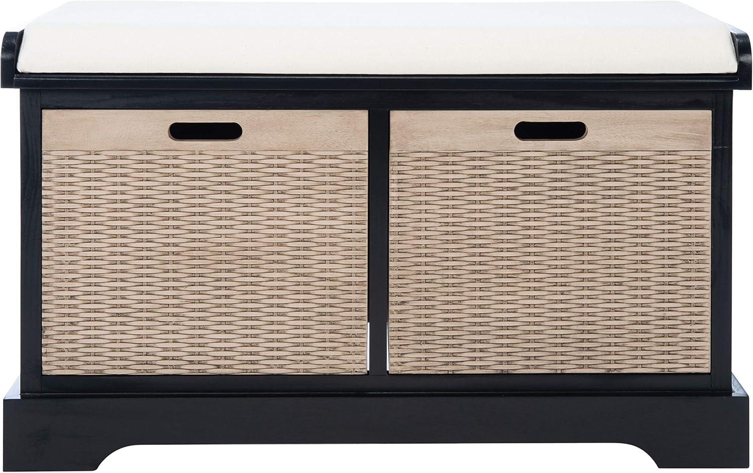 Landers 2 Drawer/Cushion Storage Bench - Black - Safavieh